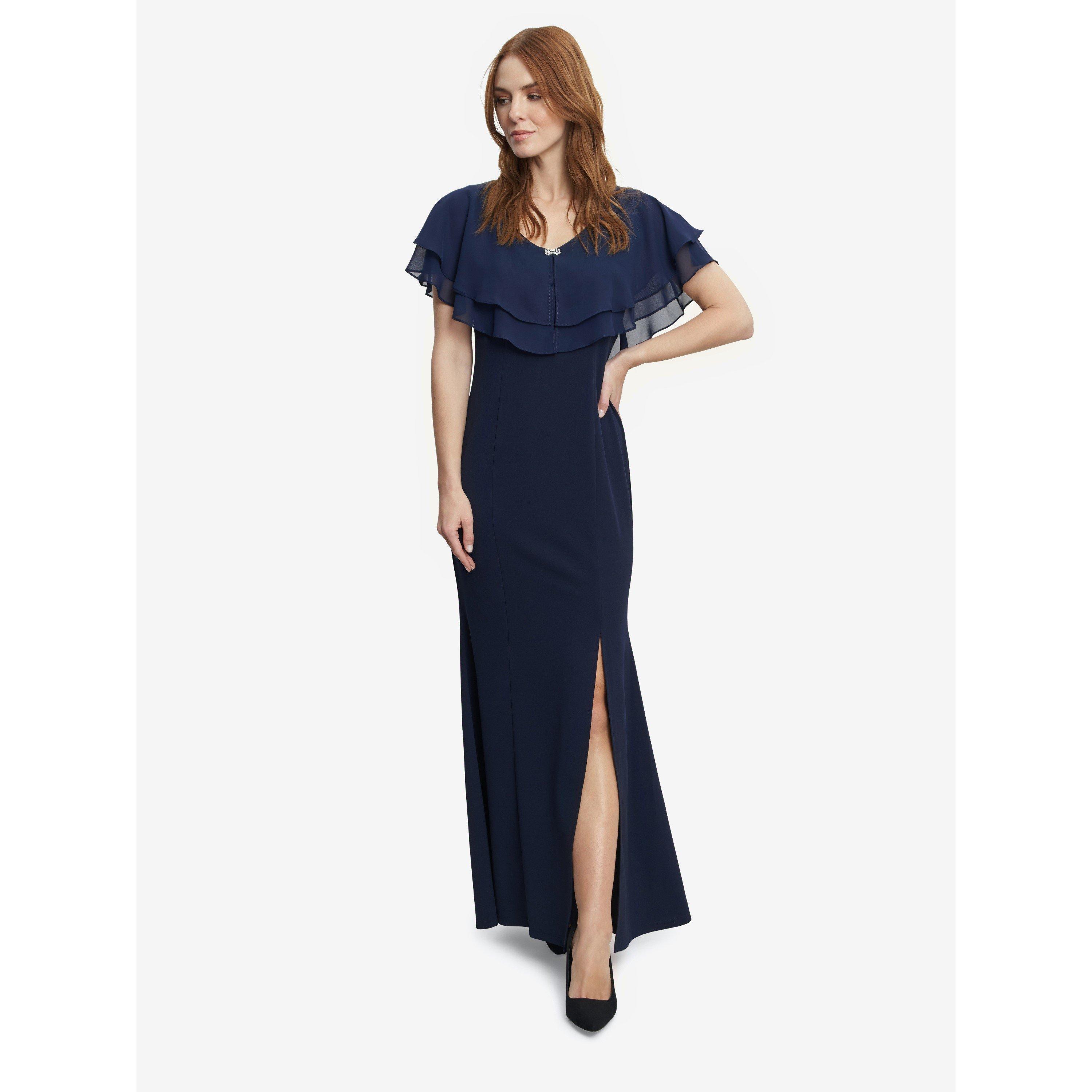 Navy - Gina Bacconi - Sharla V Neck Two Tiered Top Crepe Gown - 3