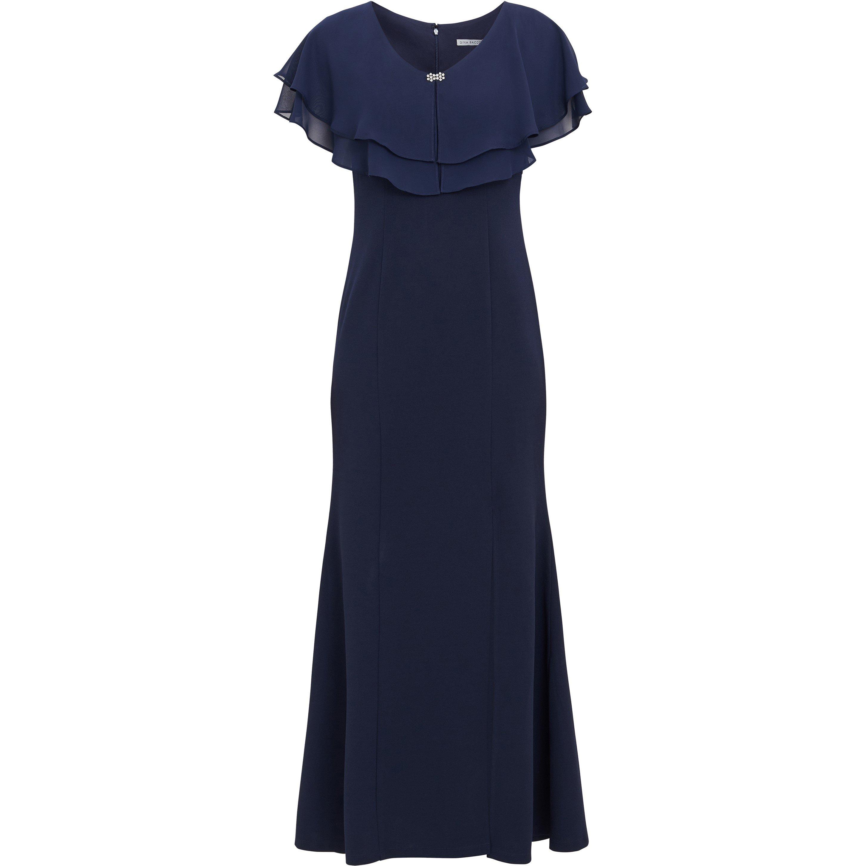 Navy - Gina Bacconi - Sharla V Neck Two Tiered Top Crepe Gown - 4