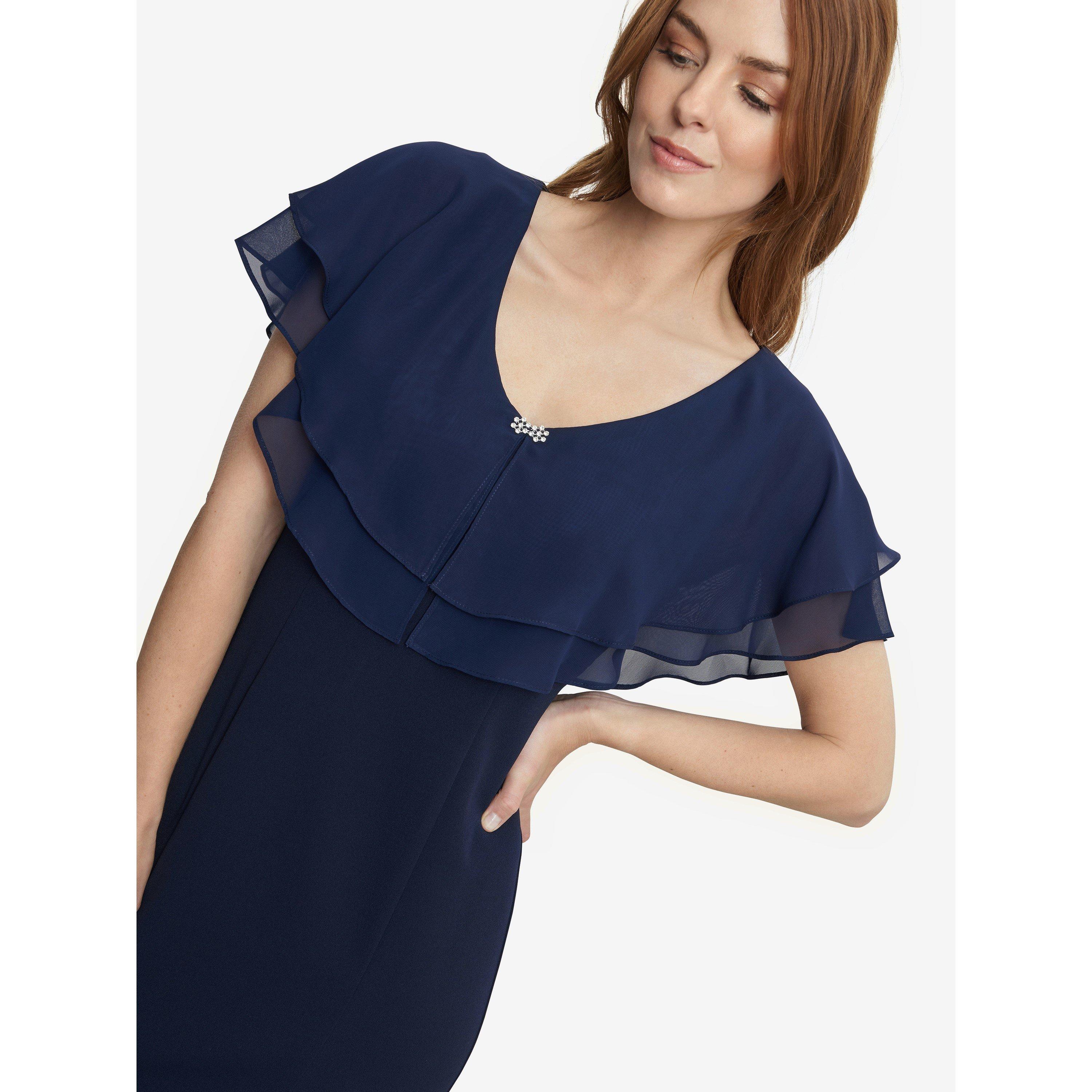 Navy - Gina Bacconi - Sharla V Neck Two Tiered Top Crepe Gown - 5