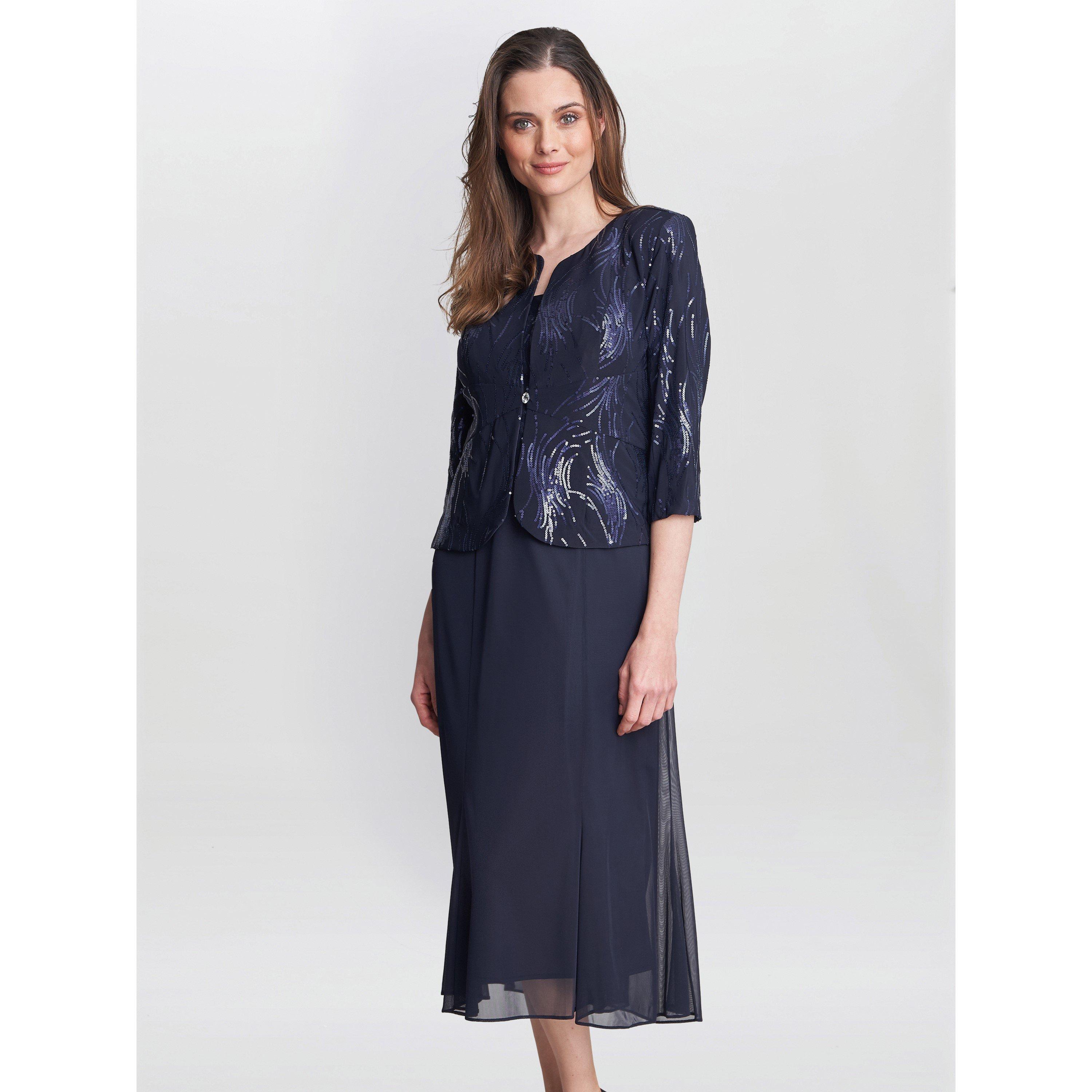 Spring Navy - Gina Bacconi - Karyn Midi Firework Sequin Jacket Dress - 1