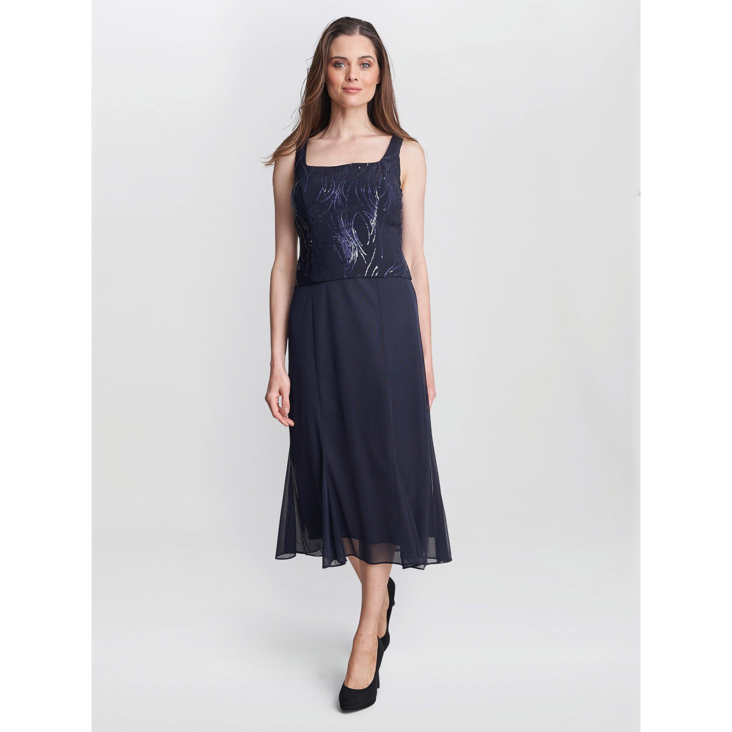 Spring Navy - Gina Bacconi - Karyn Midi Firework Sequin Jacket Dress - 6