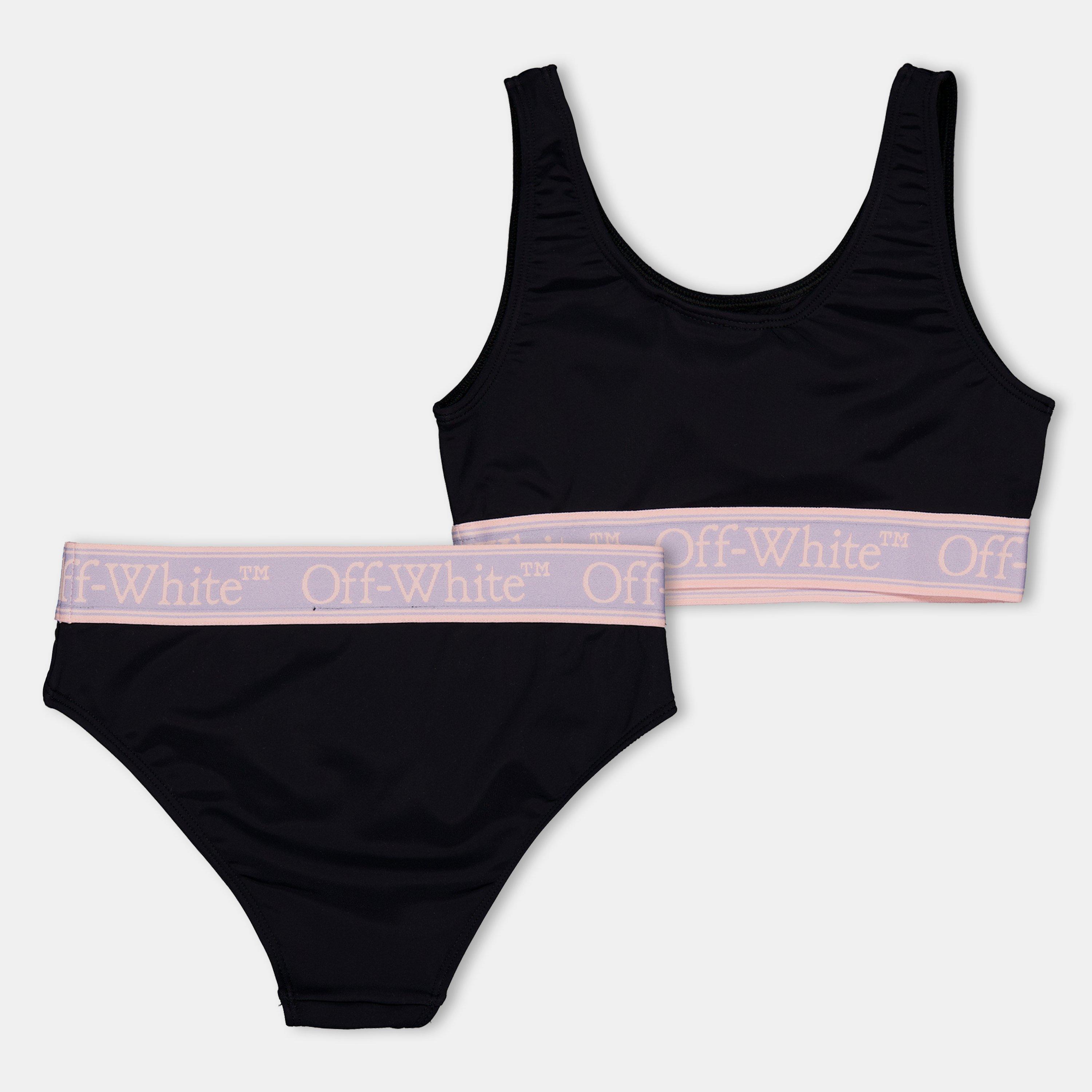 Black/Lilac - Off White - Kids Bikini Set - 2