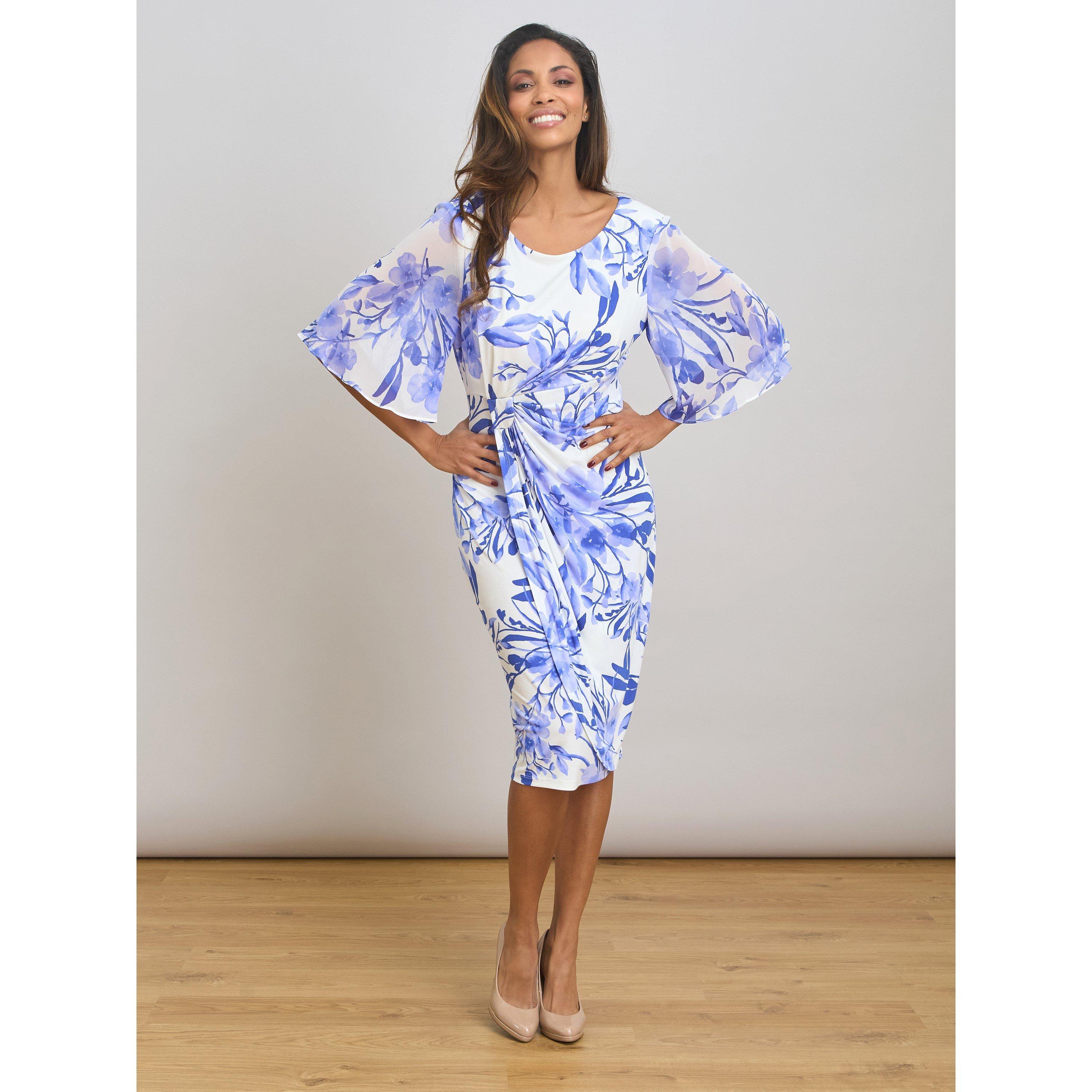 Blue / White - Gina Bacconi - Pollie Floral Print Dress - 1