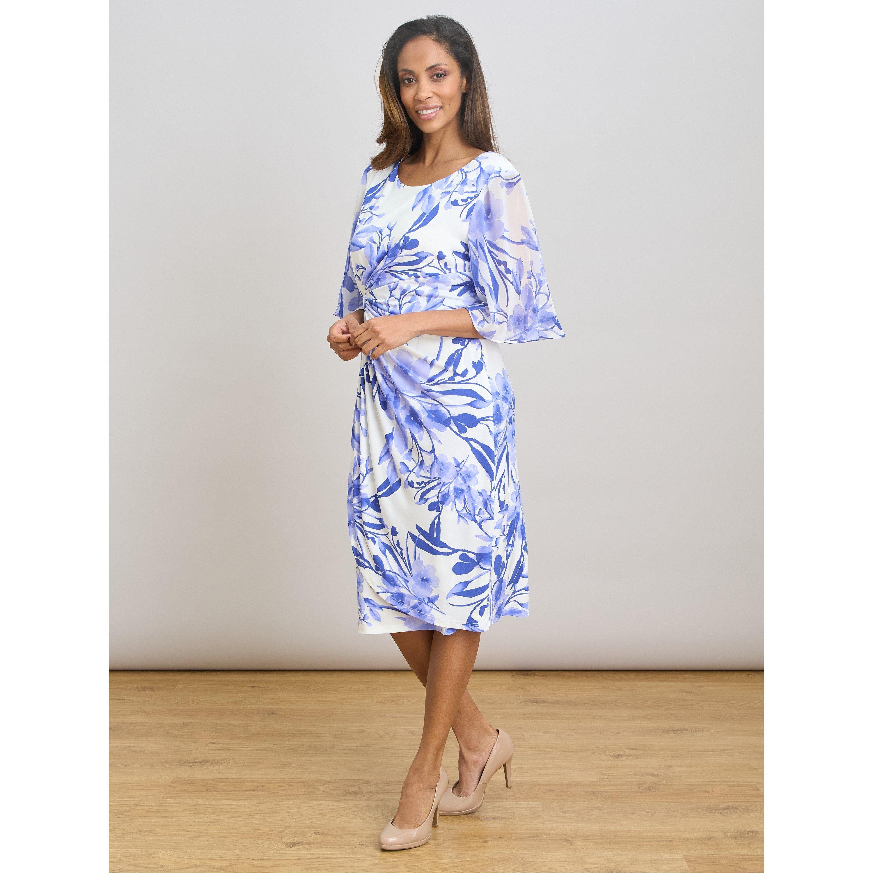 Blue / White - Gina Bacconi - Pollie Floral Print Dress - 5