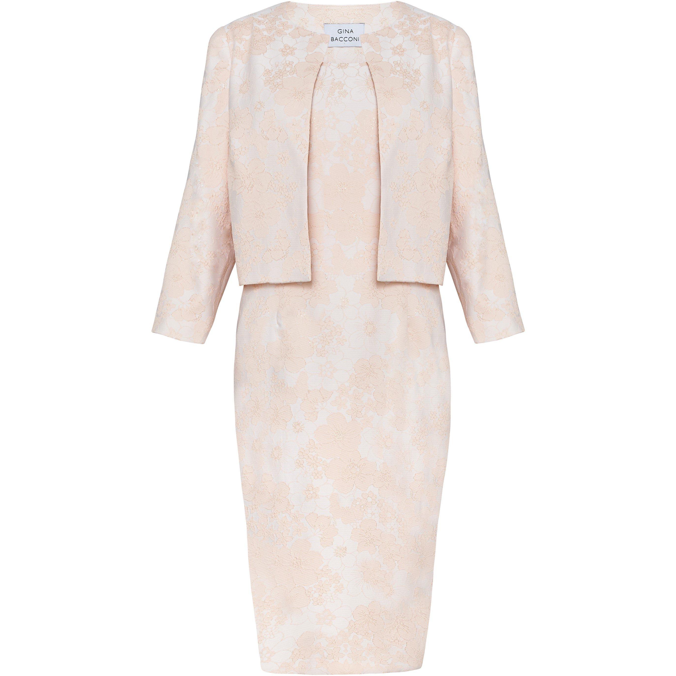 Peach - Gina Bacconi - Lily Jacquard Shift Dress And Bolero - 4