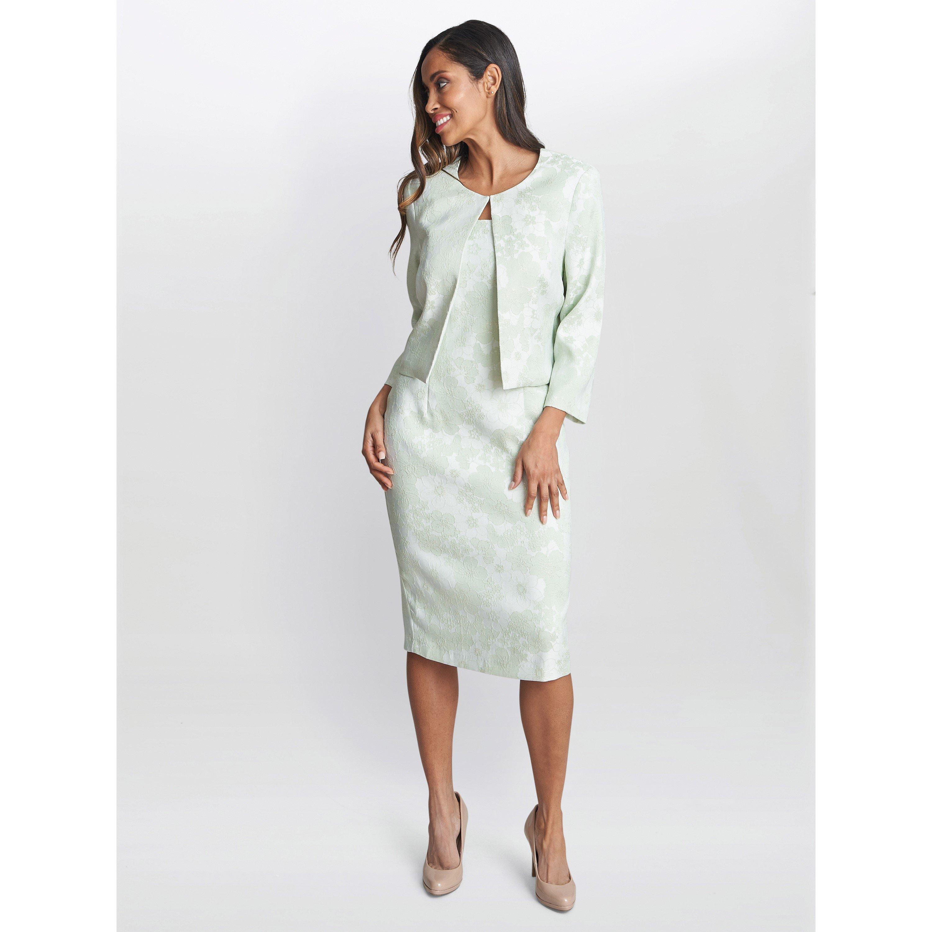 Mint Green - Gina Bacconi - Lily Jacquard Shift Dress And Bolero - 3