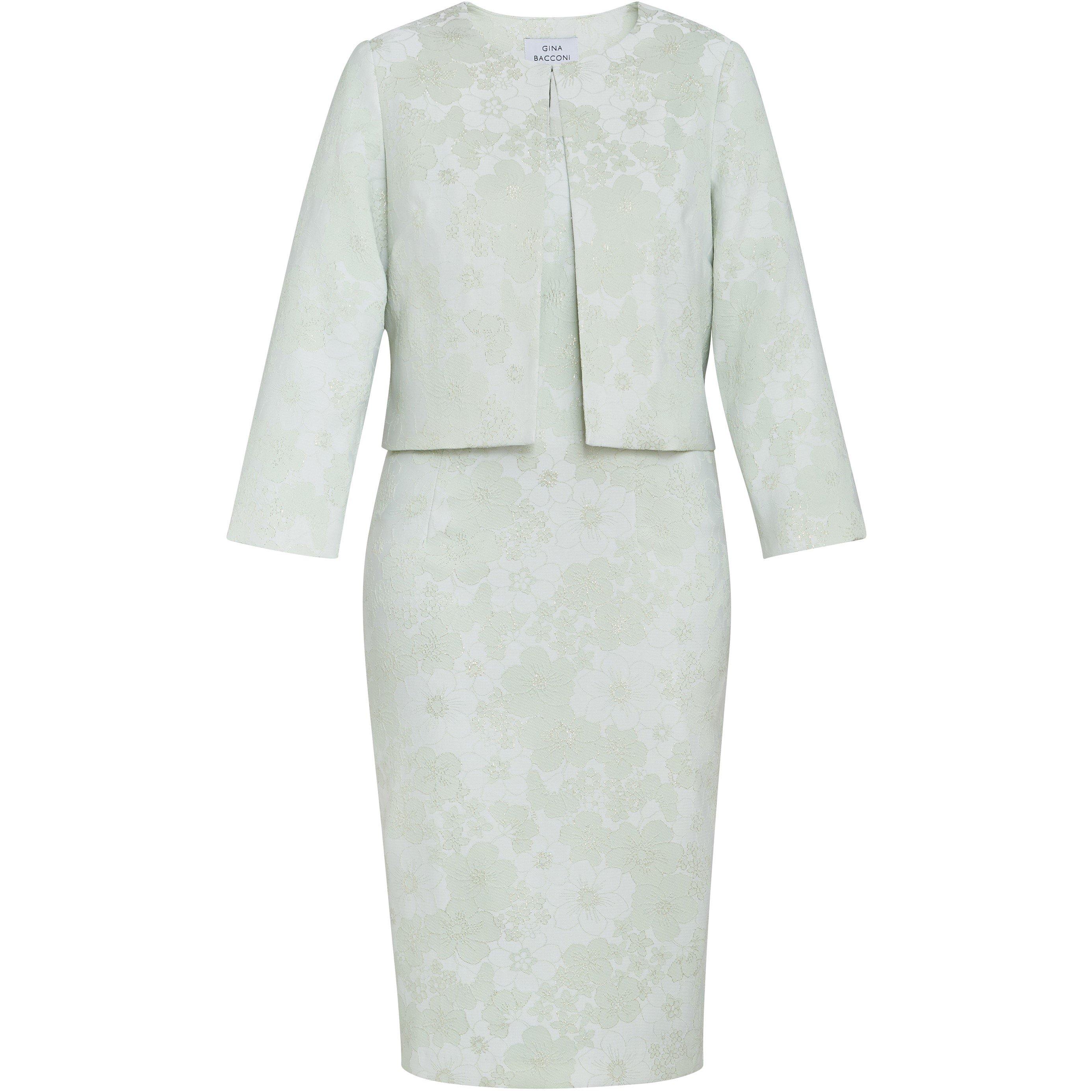 Mint Green - Gina Bacconi - Lily Jacquard Shift Dress And Bolero - 4
