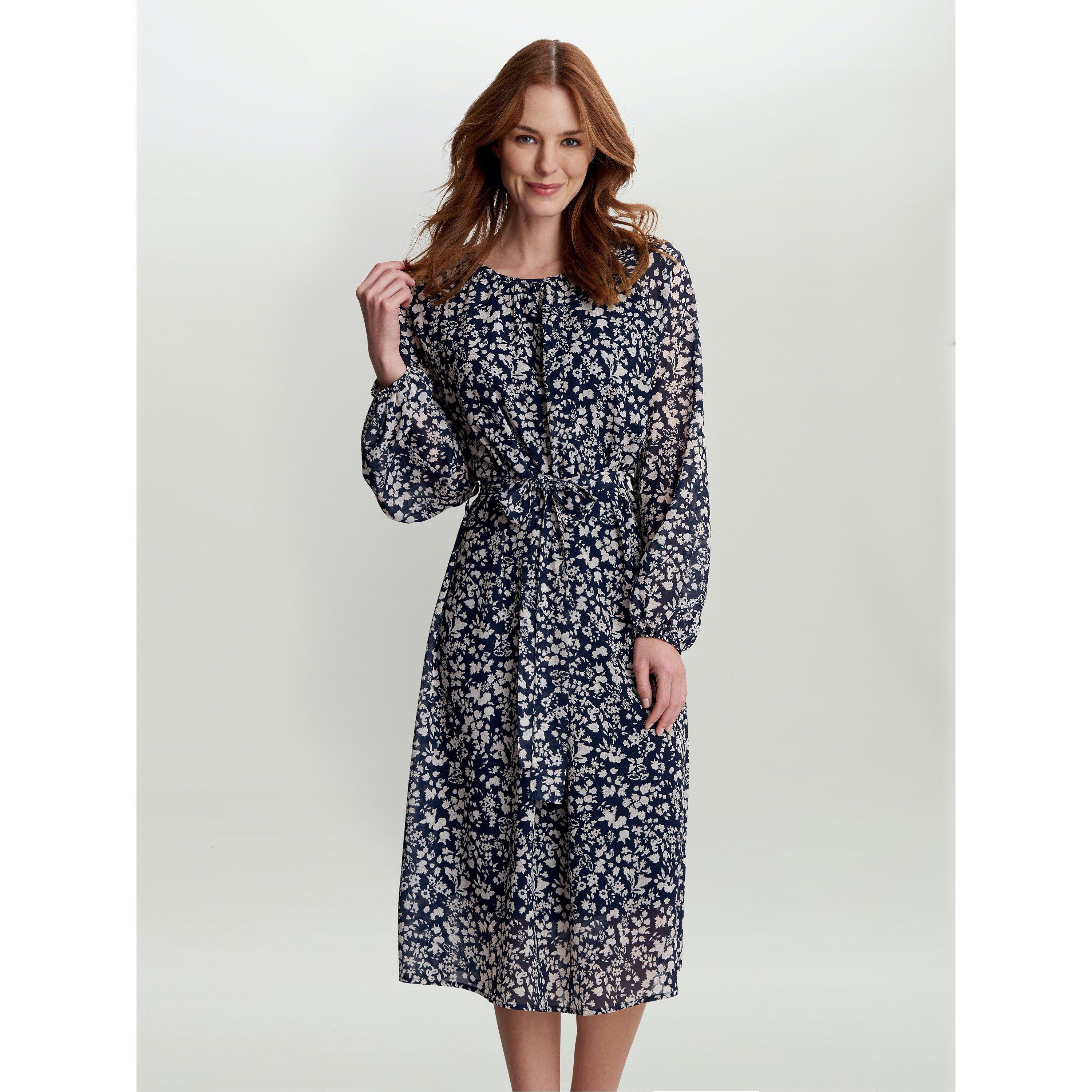 Navy / White - Gina Bacconi - Alaska Unwaisted Long Sleeve Dress - 1