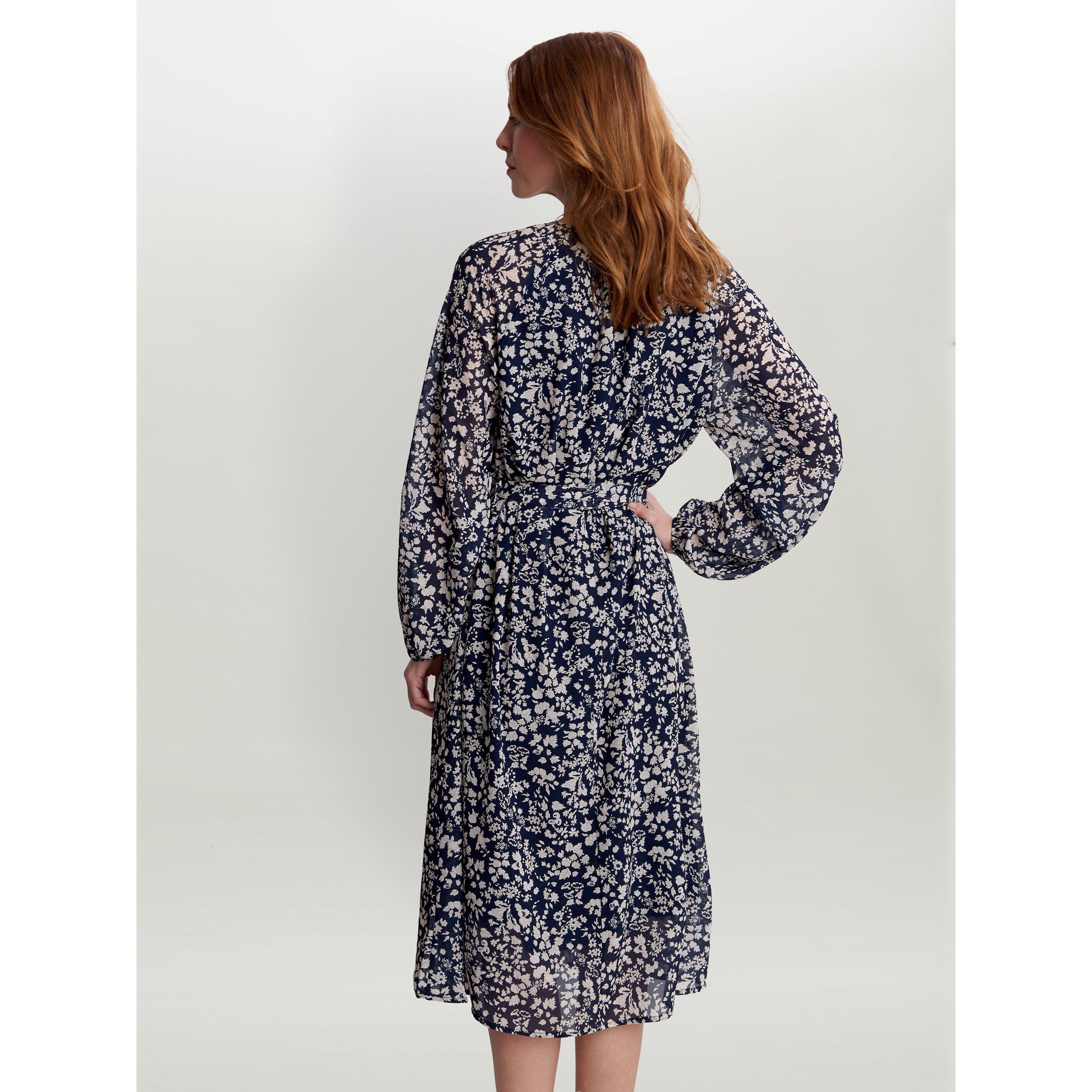 Navy / White - Gina Bacconi - Alaska Unwaisted Long Sleeve Dress - 2