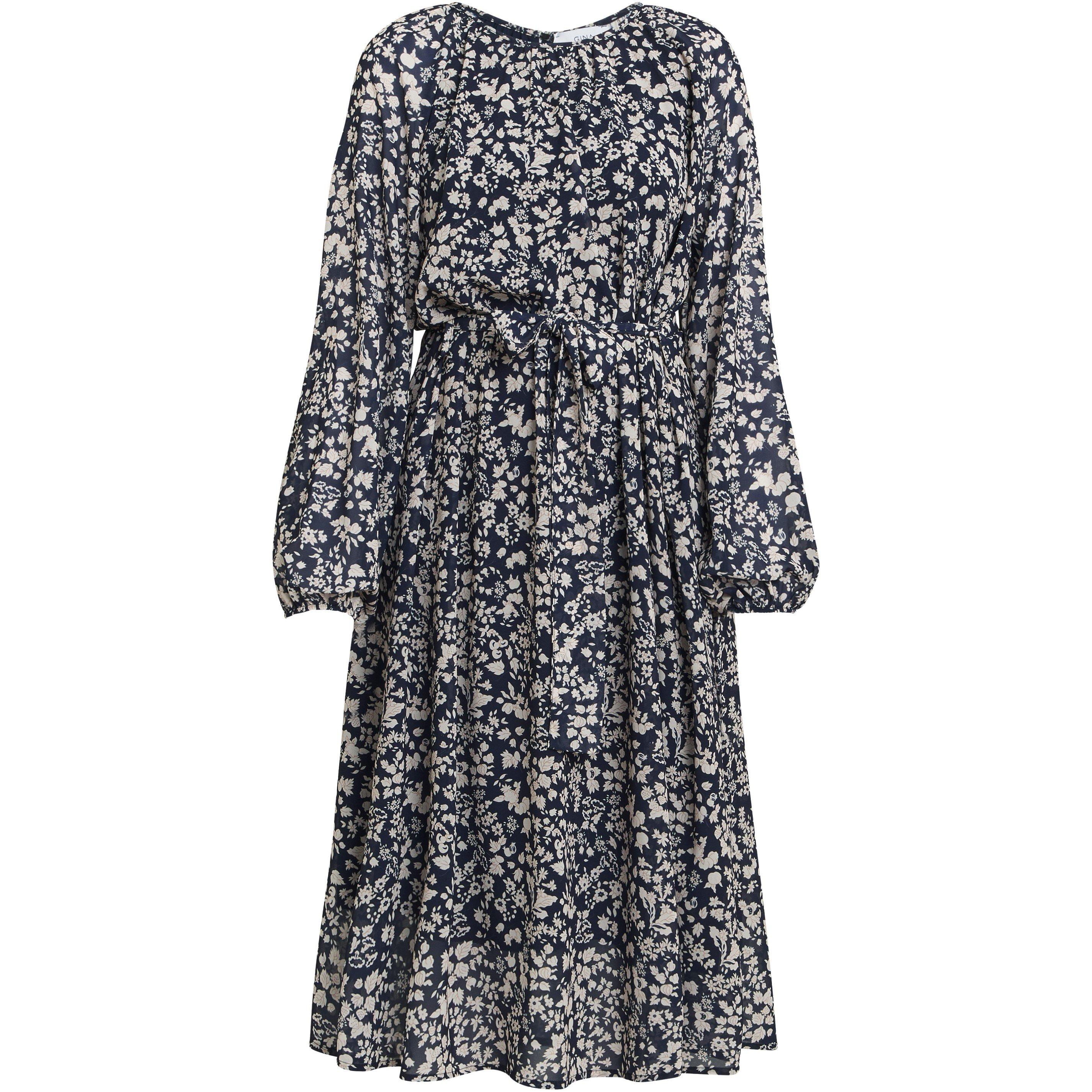 Navy / White - Gina Bacconi - Alaska Unwaisted Long Sleeve Dress - 4