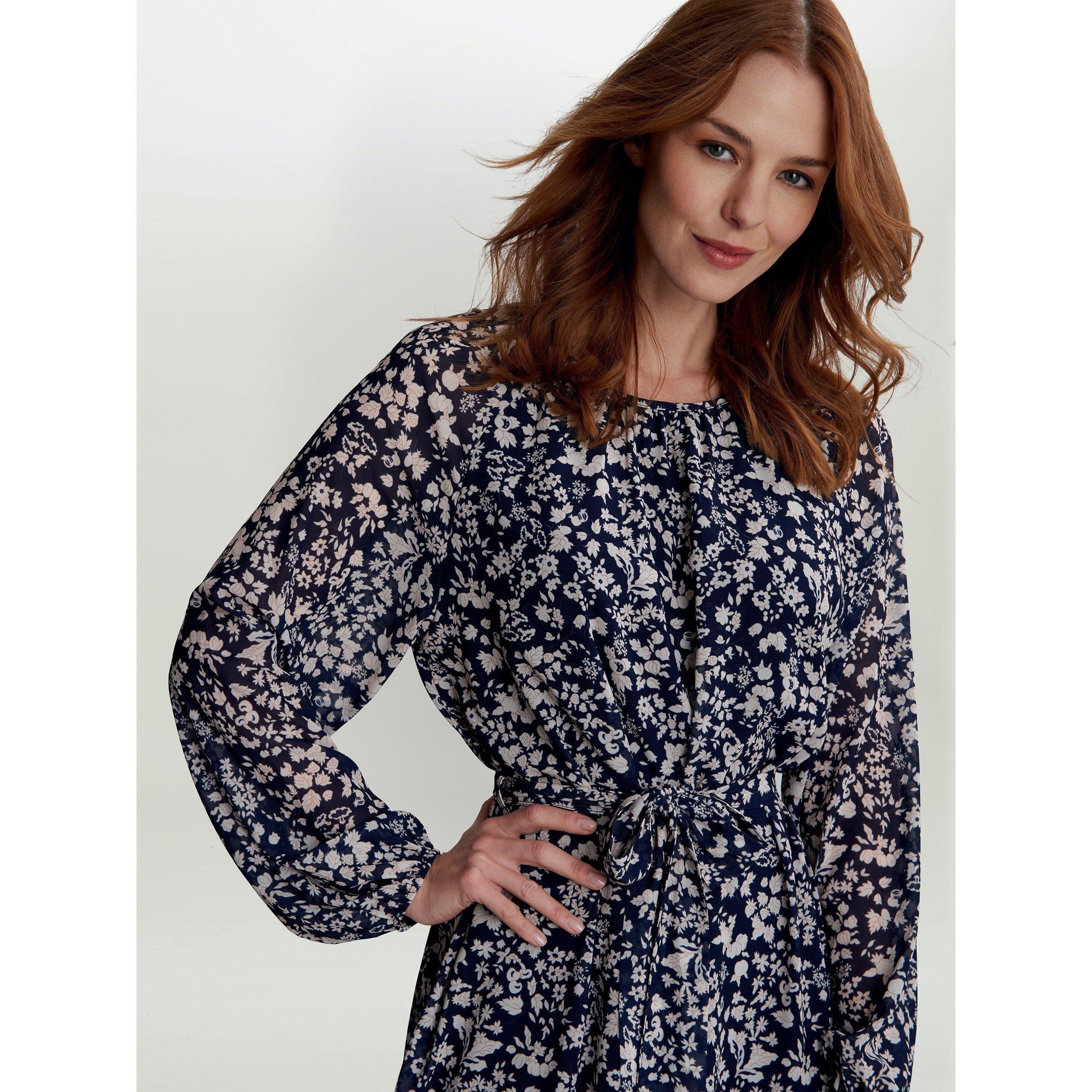 Navy / White - Gina Bacconi - Alaska Unwaisted Long Sleeve Dress - 5