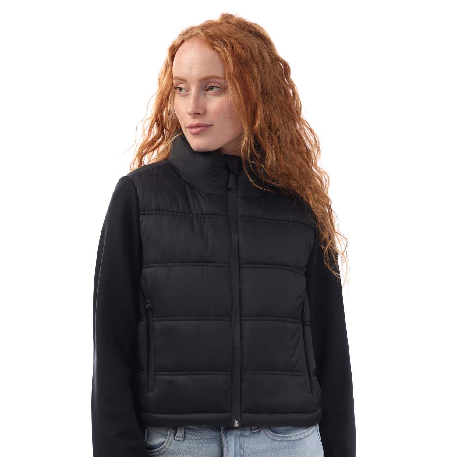 Black - DKNY - Cropped Scuba Mixed Puffer Jacket - 2