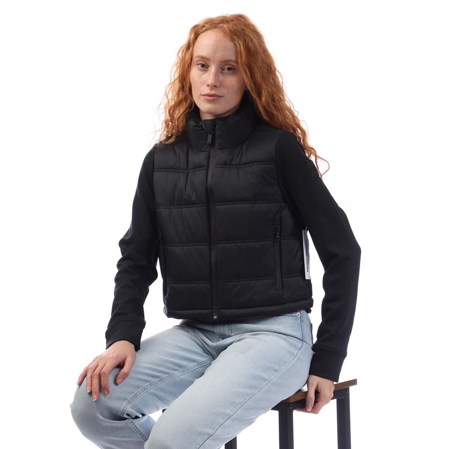 Black - DKNY - Cropped Scuba Mixed Puffer Jacket - 4