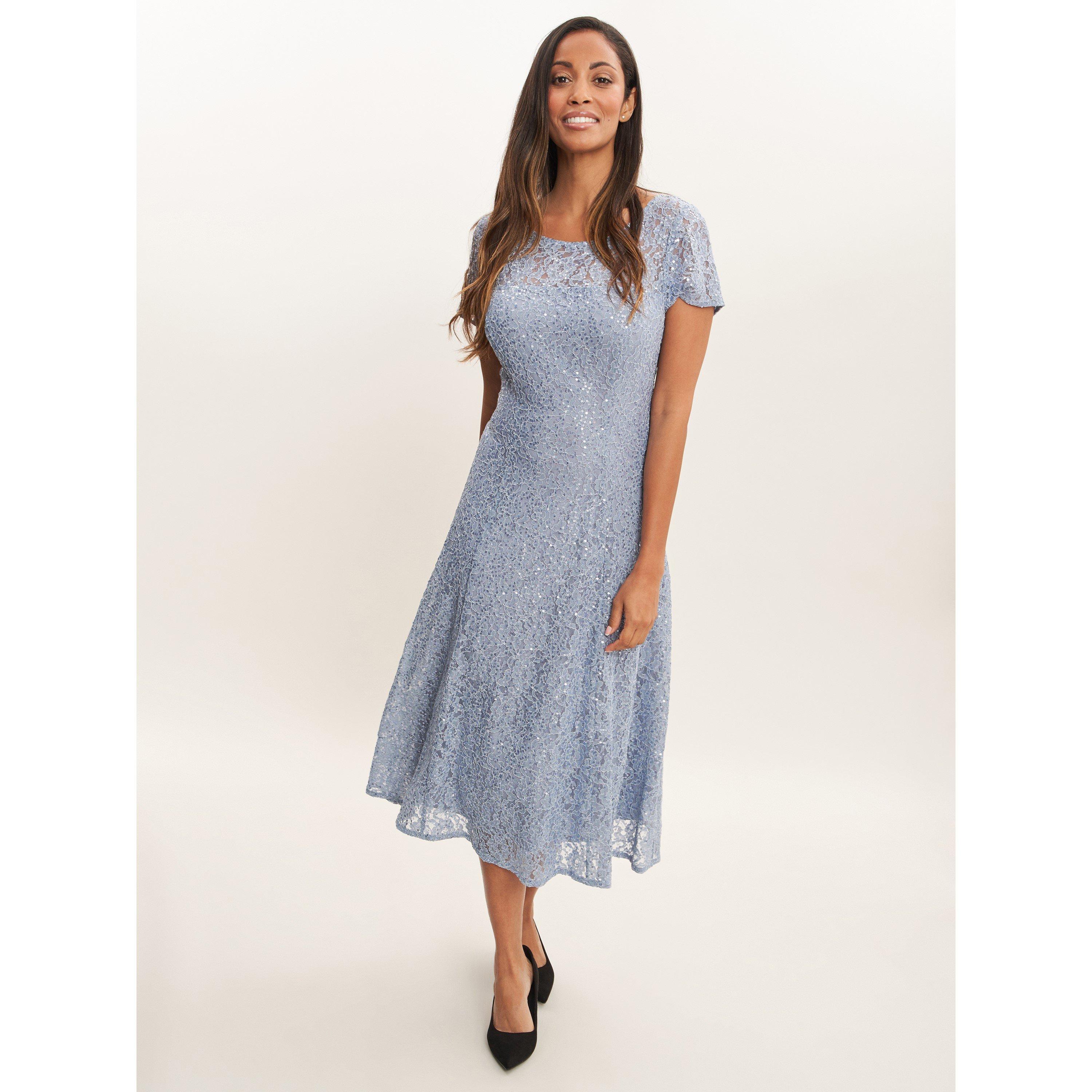 Hydrangea - Gina Bacconi - Genny Cap Sleeve Midi Sequin Lace Dress - 1