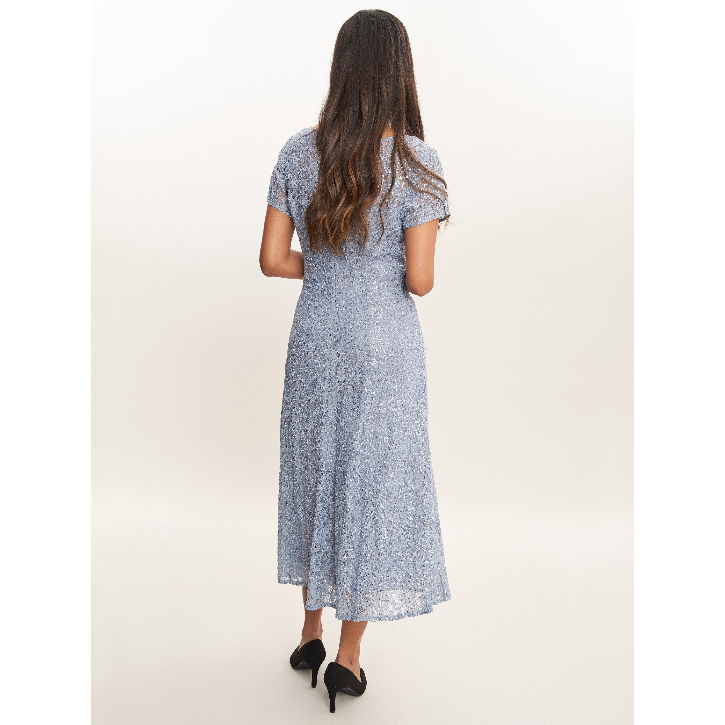 Hydrangea - Gina Bacconi - Genny Cap Sleeve Midi Sequin Lace Dress - 2