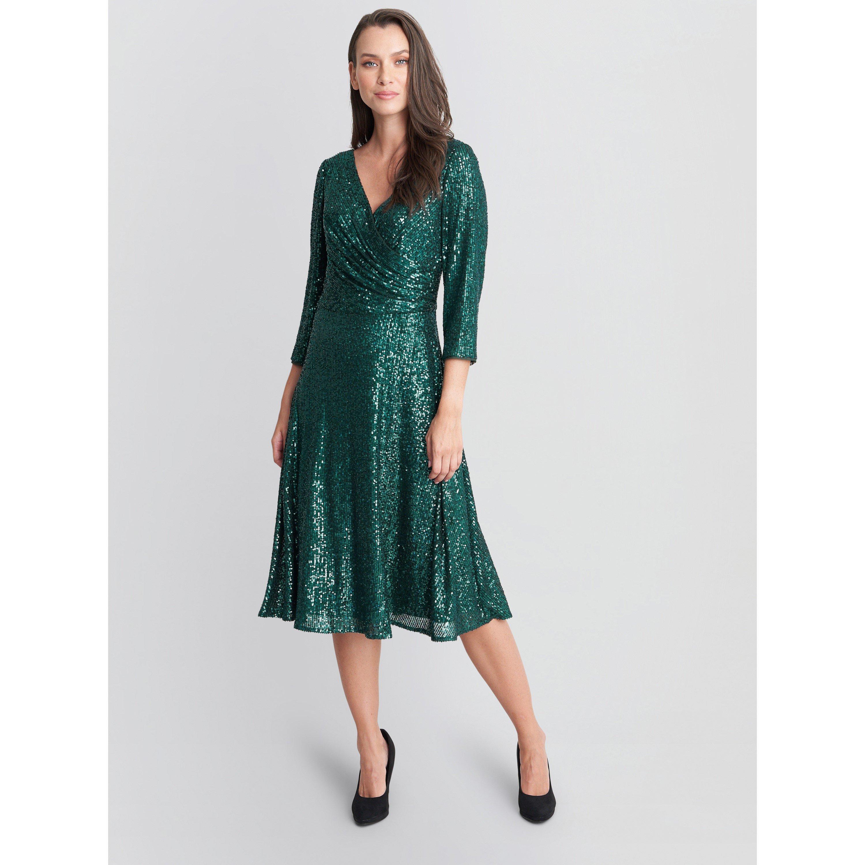 Emerald - Gina Bacconi - Libbie Midi A-Line Sequin Dress - 3