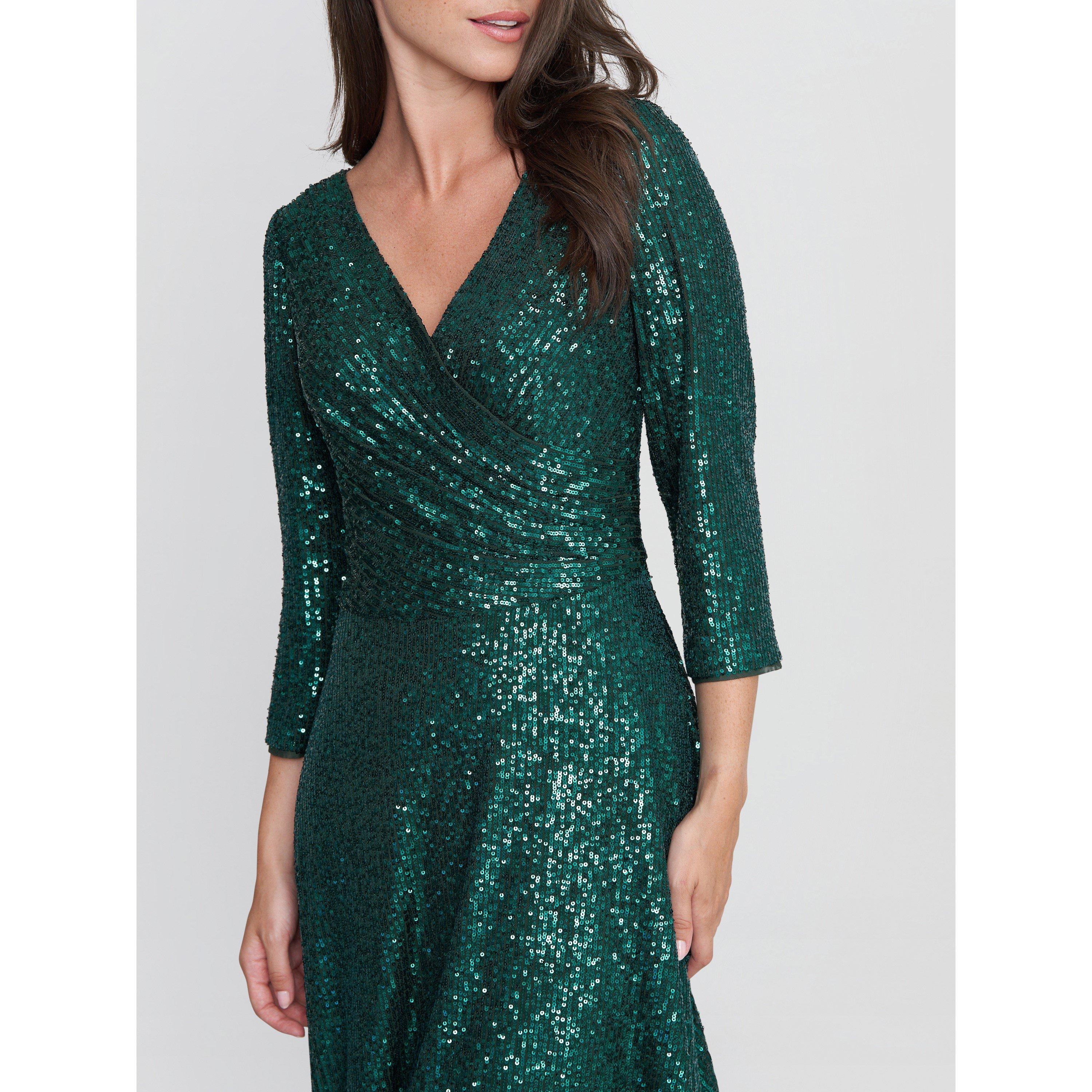 Emerald - Gina Bacconi - Libbie Midi A-Line Sequin Dress - 5
