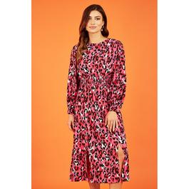 Mela London Pink Animal Print Ruched Midi Dress