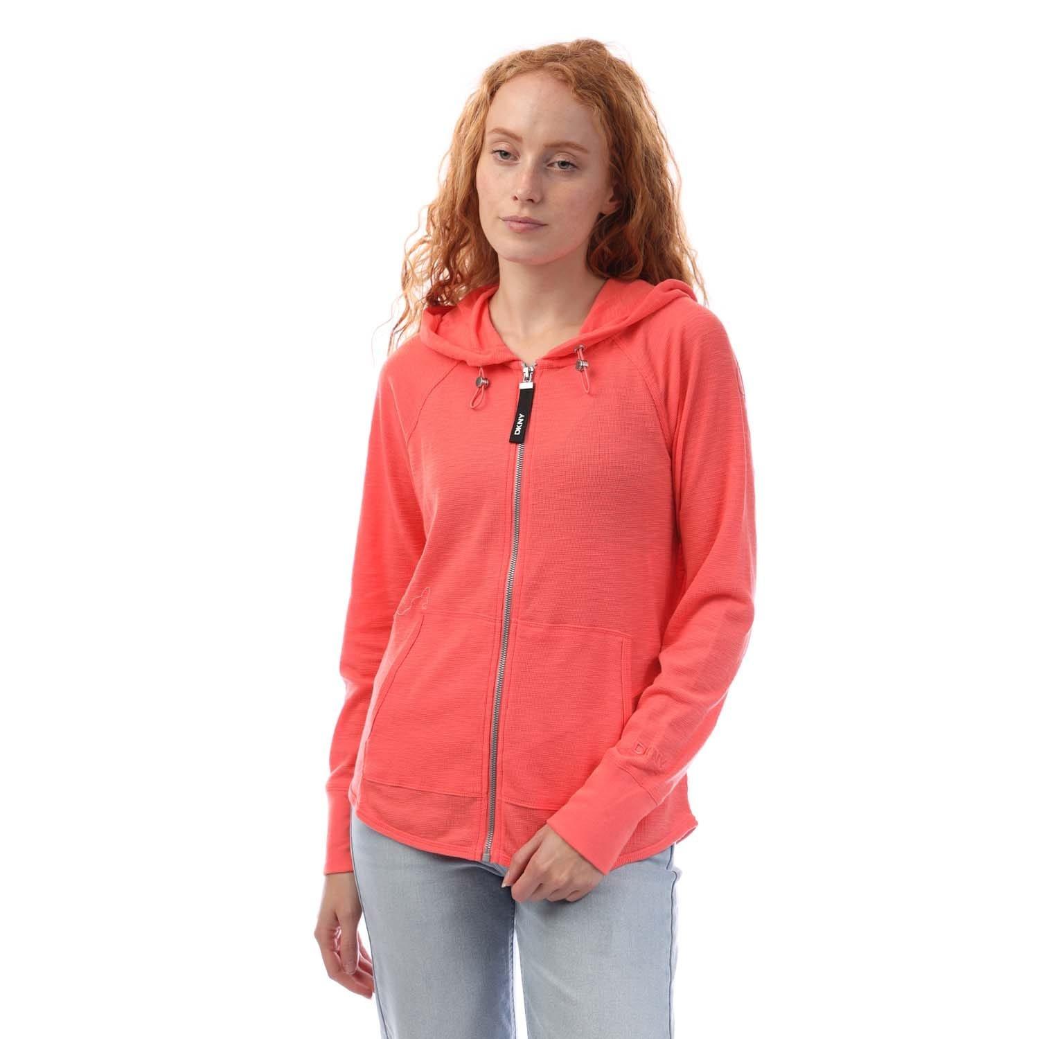 Pink - DKNY - Front Zip Through Slub Waffle Knit Hoodie - 1