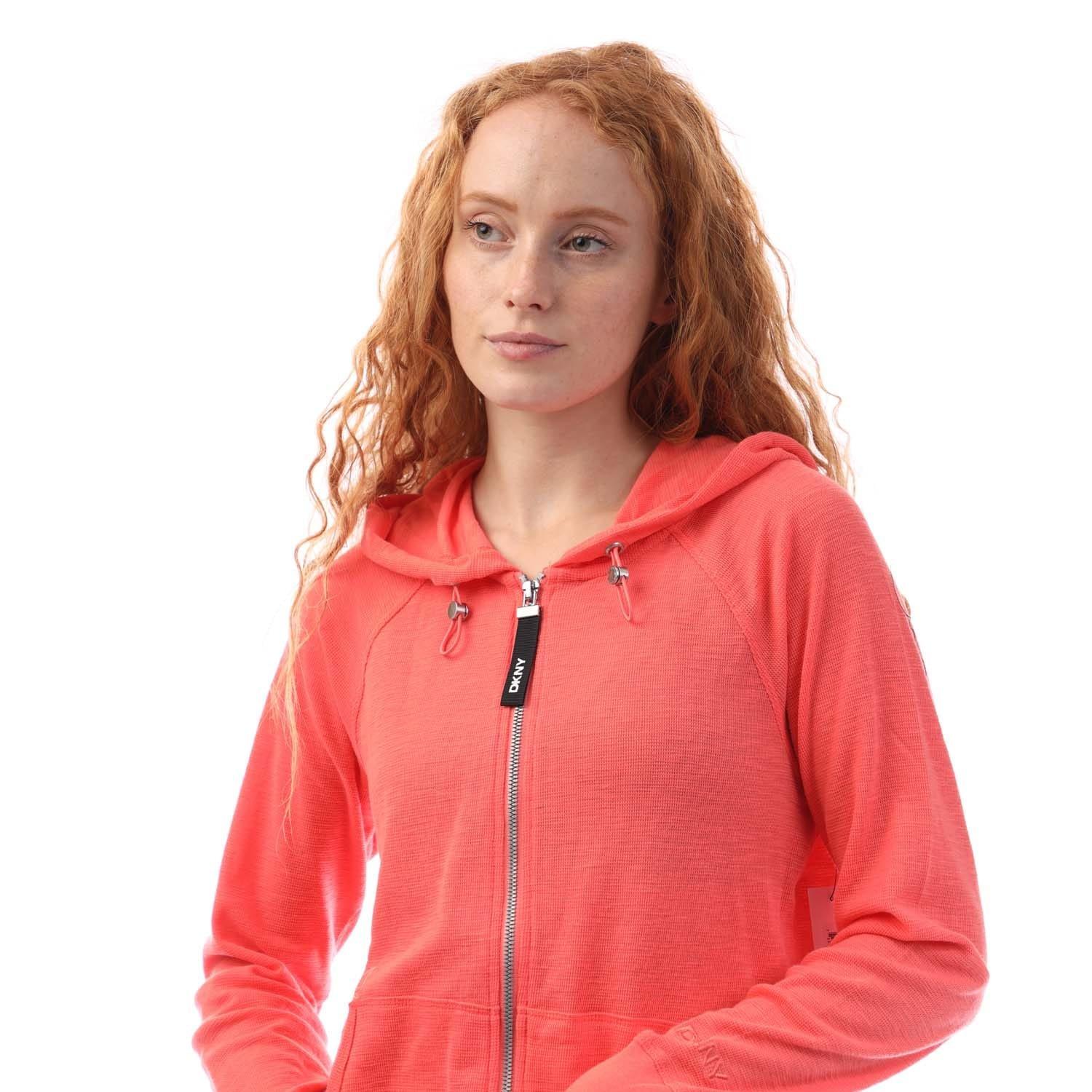 Pink - DKNY - Front Zip Through Slub Waffle Knit Hoodie - 2