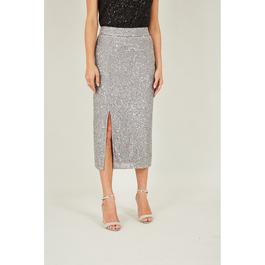 Yumi Silver Sequin Fitted Skirt