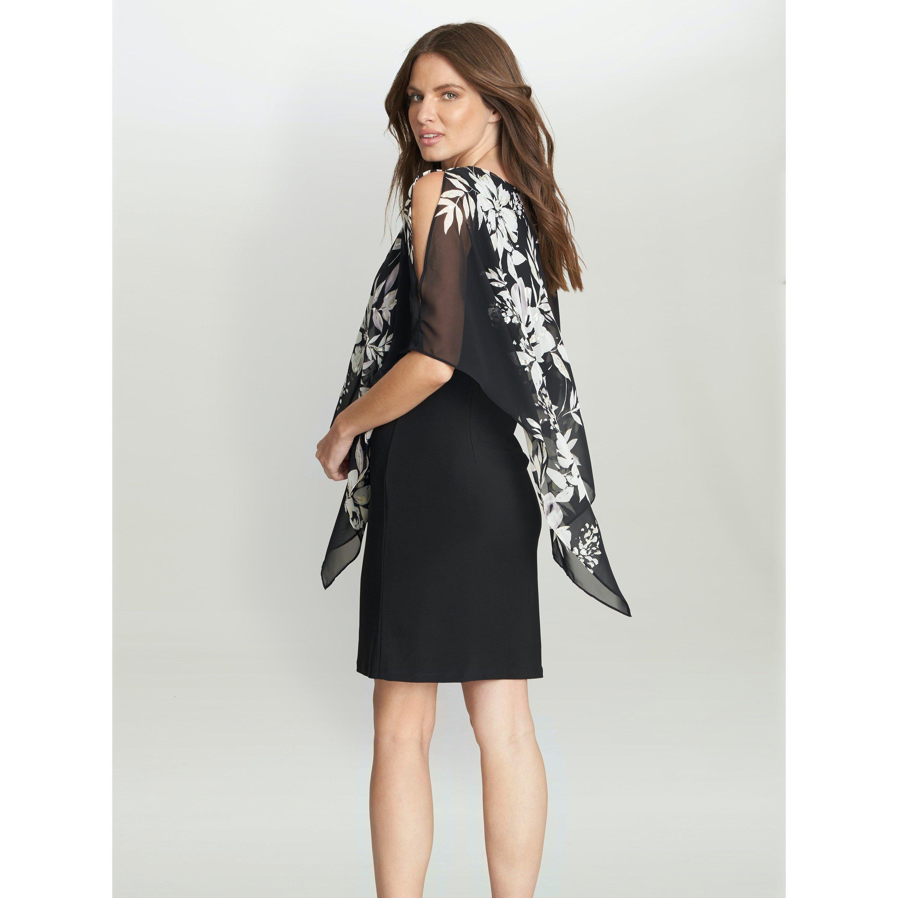 Black / Ivory - Gina Bacconi - Kiya Asymmetric Dress With Foil Detail - 2