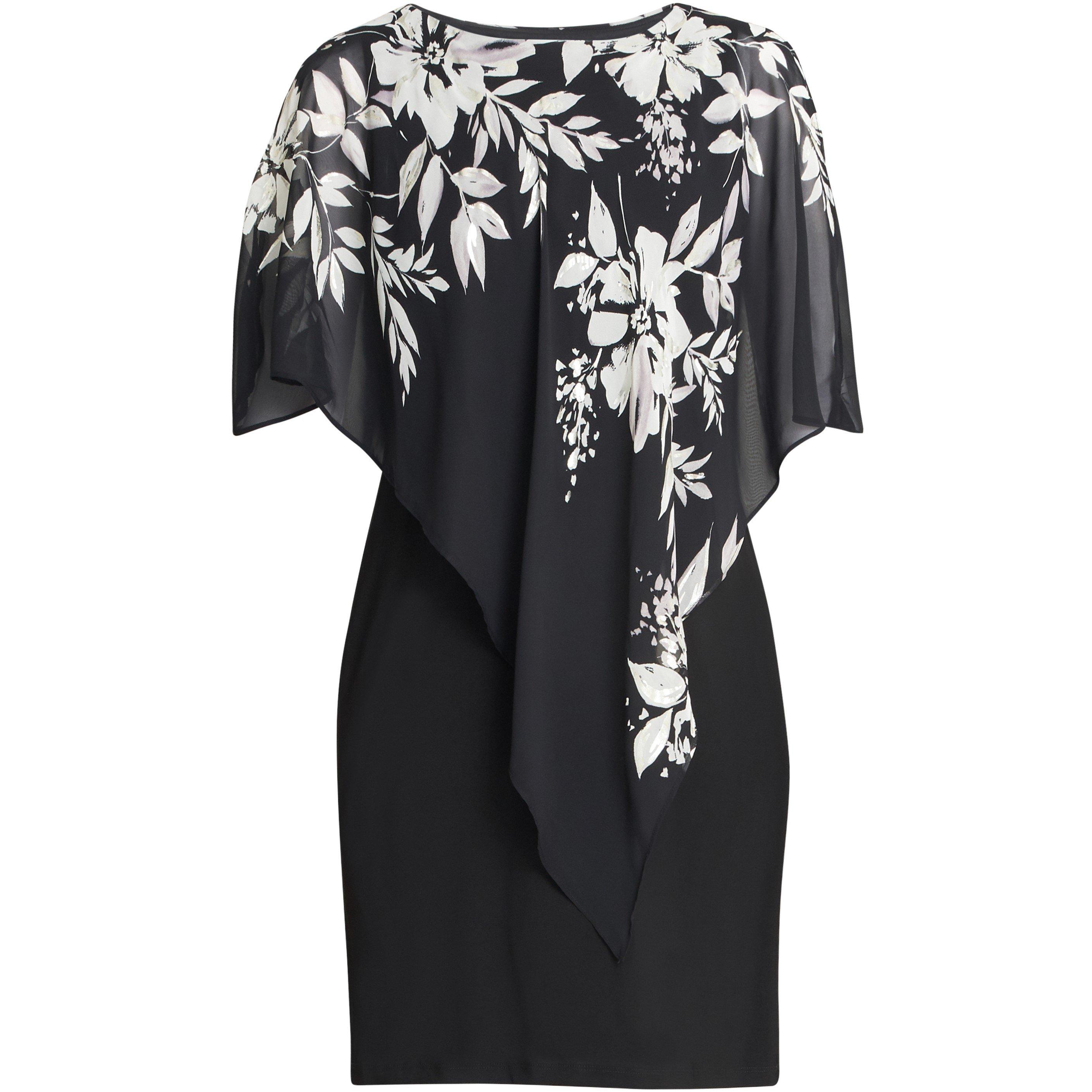 Black / Ivory - Gina Bacconi - Kiya Asymmetric Dress With Foil Detail - 3