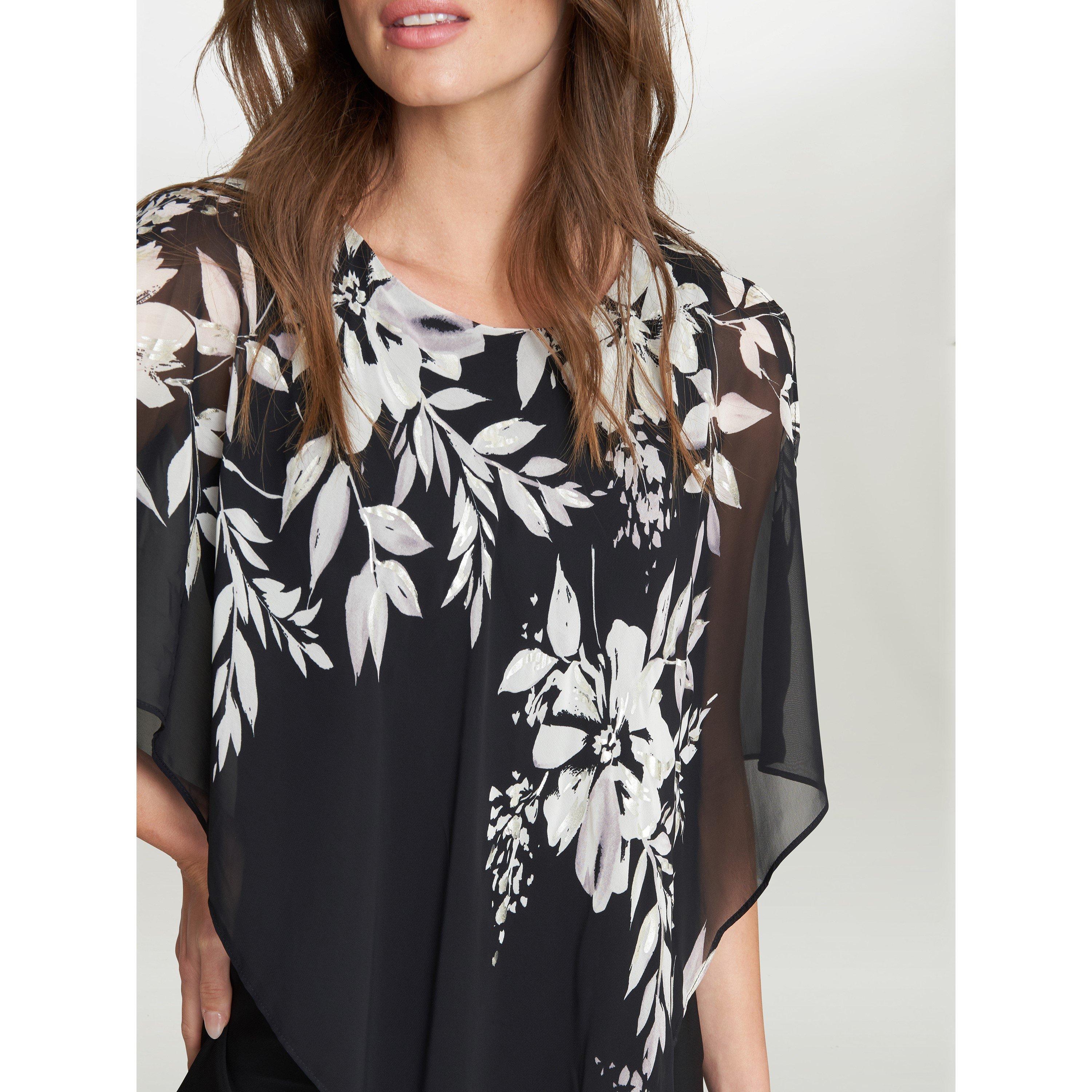 Black / Ivory - Gina Bacconi - Kiya Asymmetric Dress With Foil Detail - 4