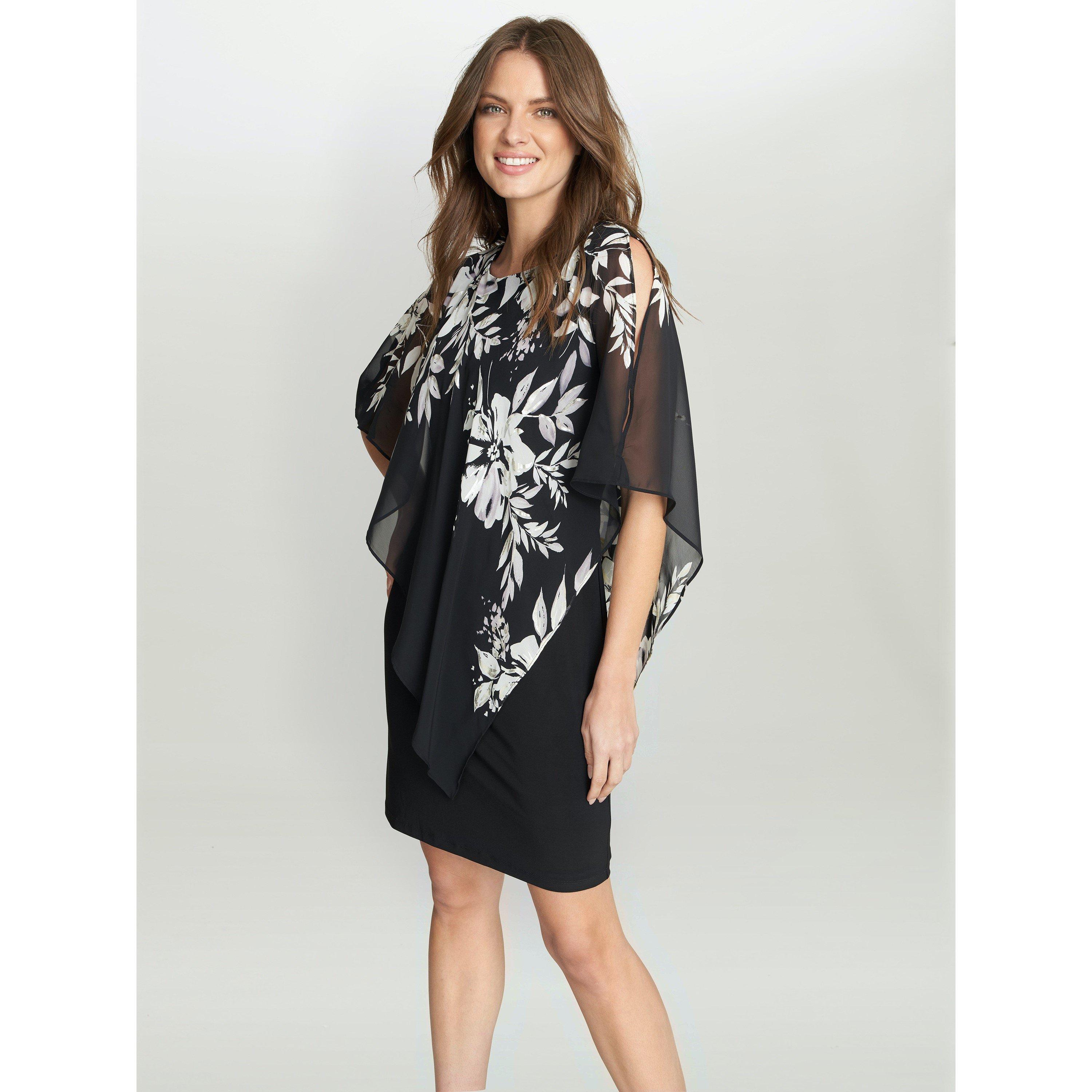 Black / Ivory - Gina Bacconi - Kiya Asymmetric Dress With Foil Detail - 5