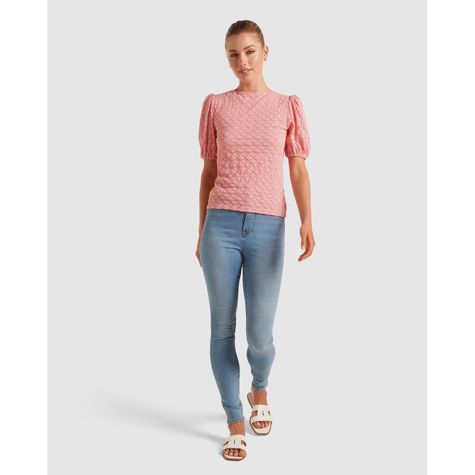 Forever New Women's Shiloh Lace Crew Neck Top - Conch Shell - L