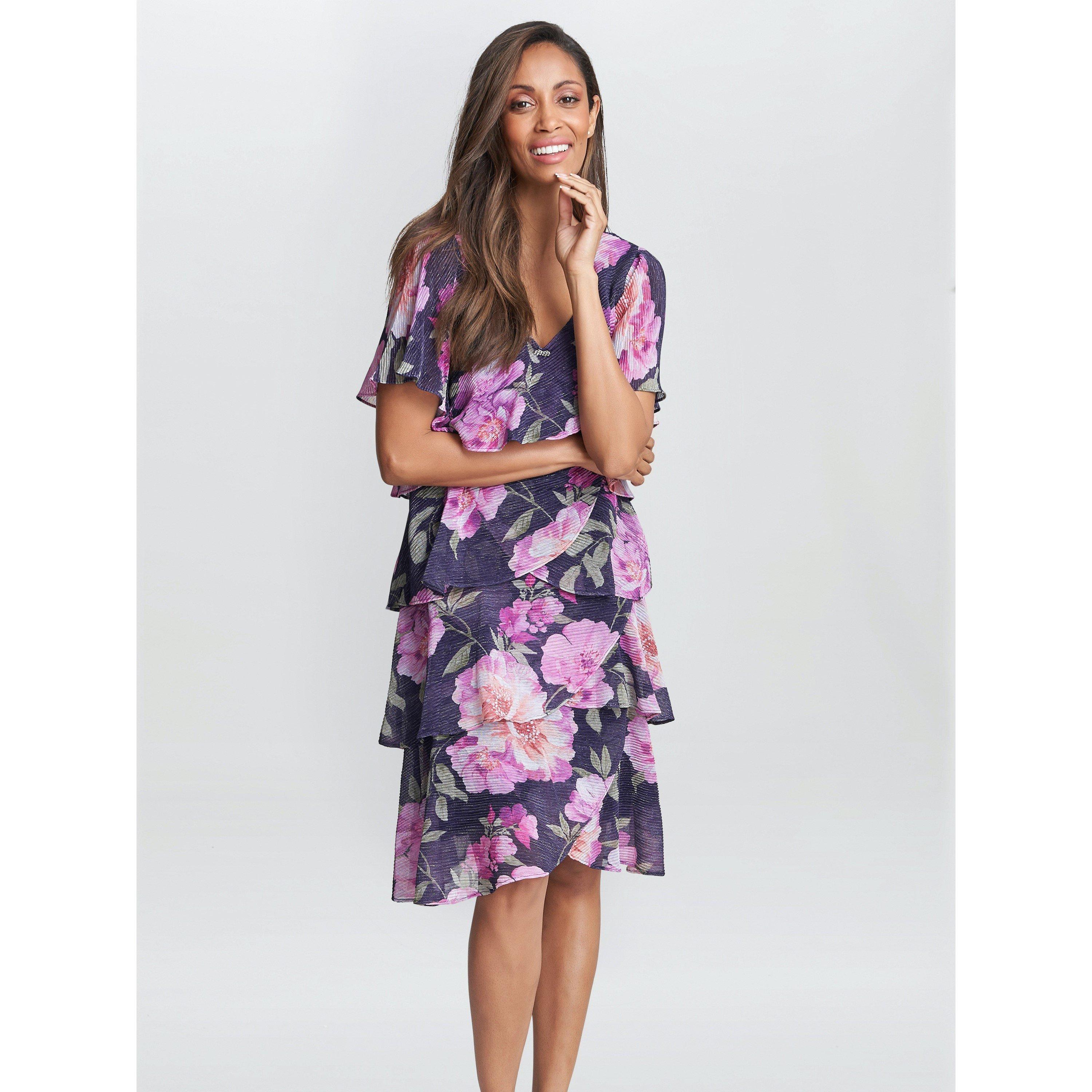 Navy / Multi - Gina Bacconi - Libby Printed V Neck Dress - 1