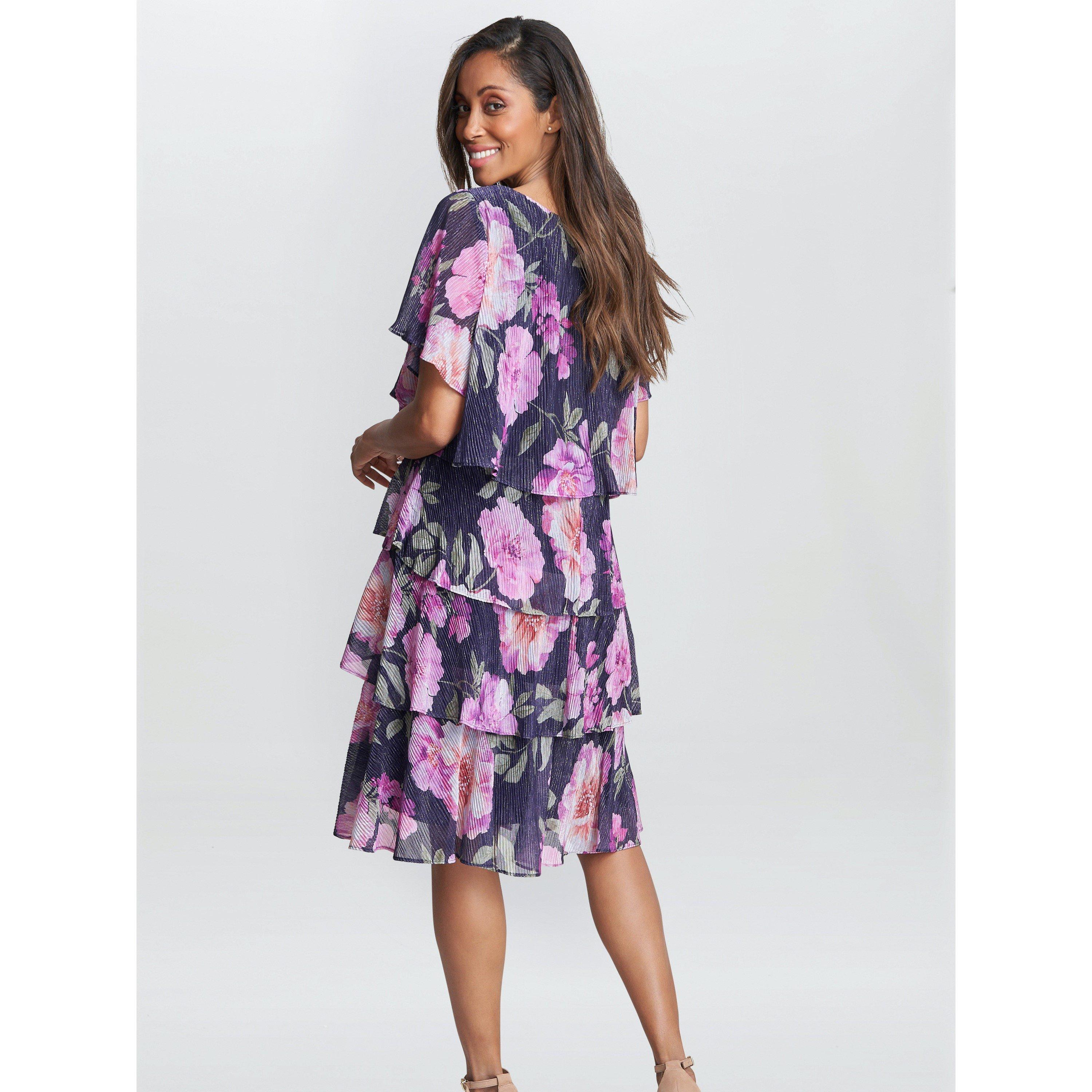 Navy / Multi - Gina Bacconi - Libby Printed V Neck Dress - 2