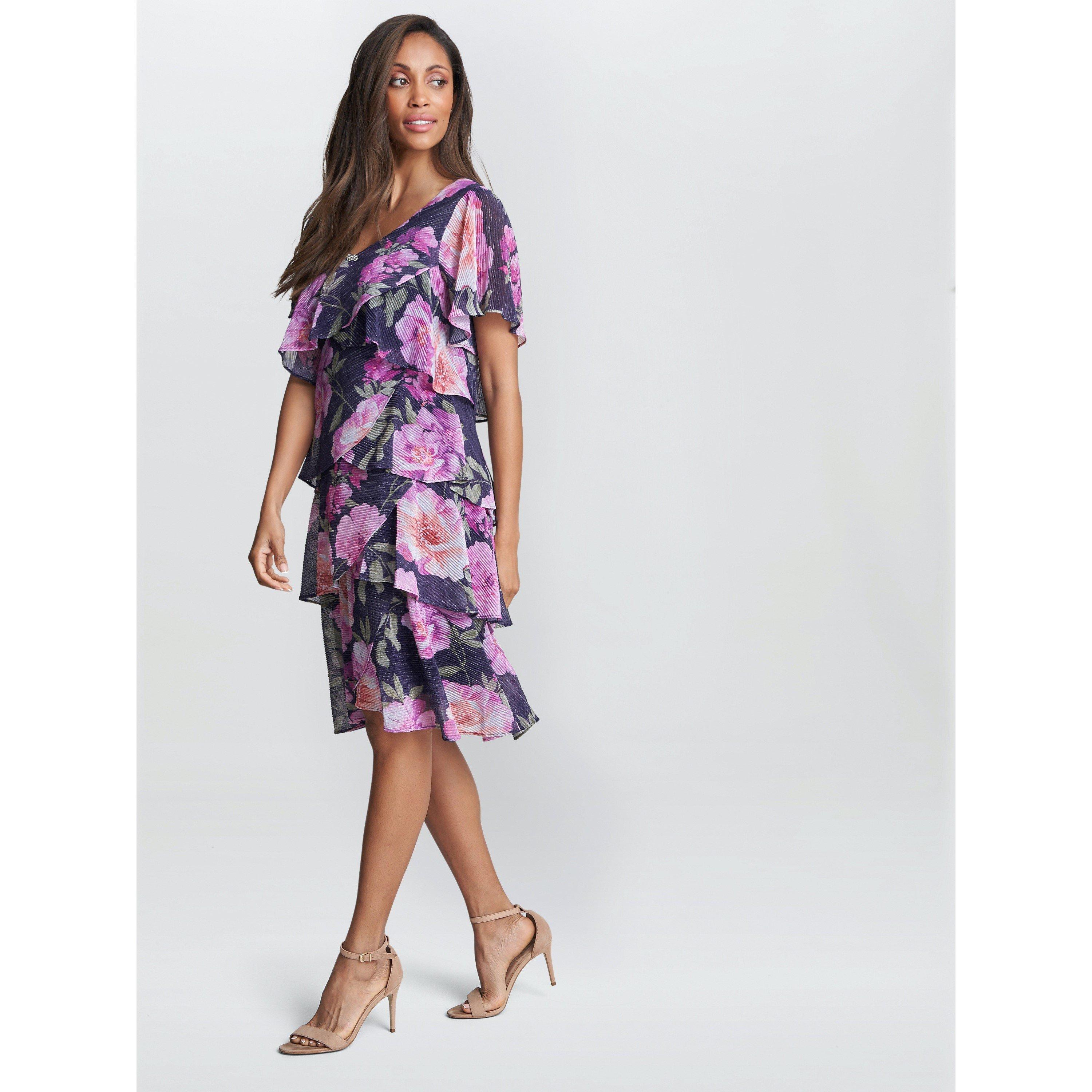 Navy / Multi - Gina Bacconi - Libby Printed V Neck Dress - 3