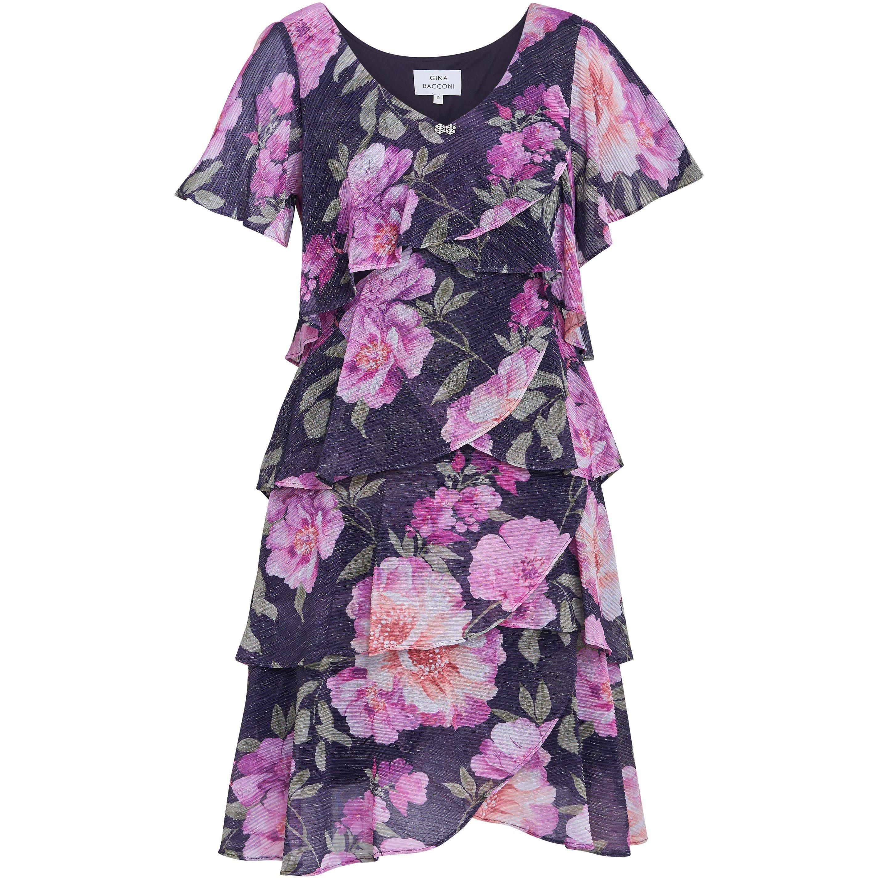 Navy / Multi - Gina Bacconi - Libby Printed V Neck Dress - 4