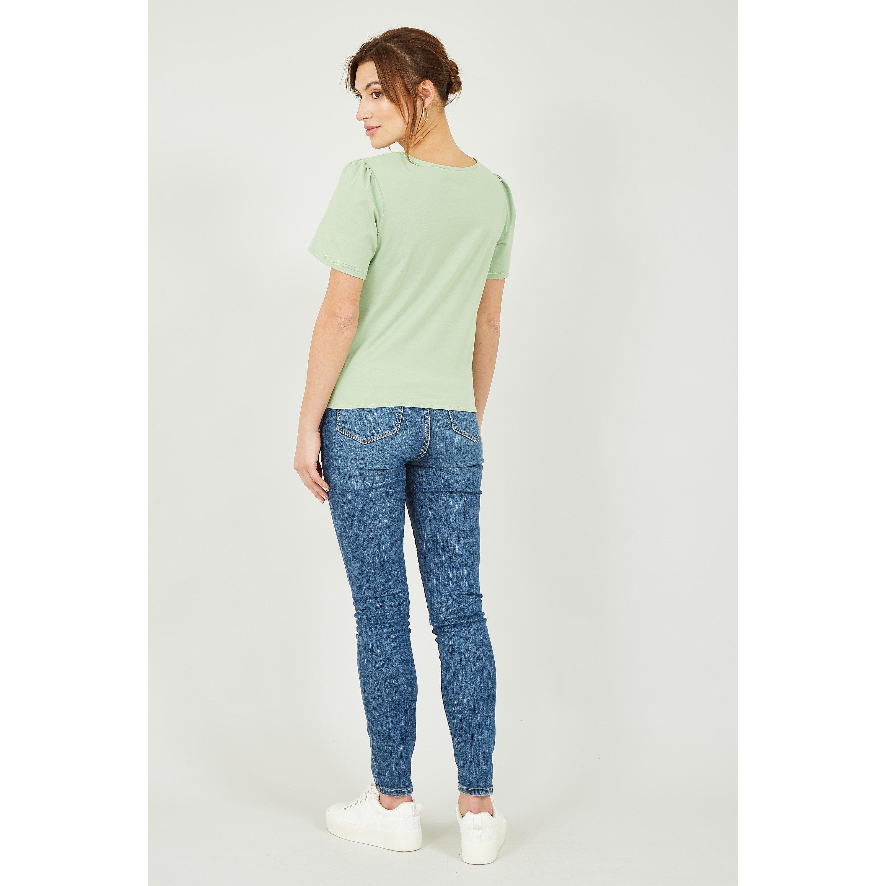 Green - Yumi - Green Button Tie Jersey T-Shirt - 3