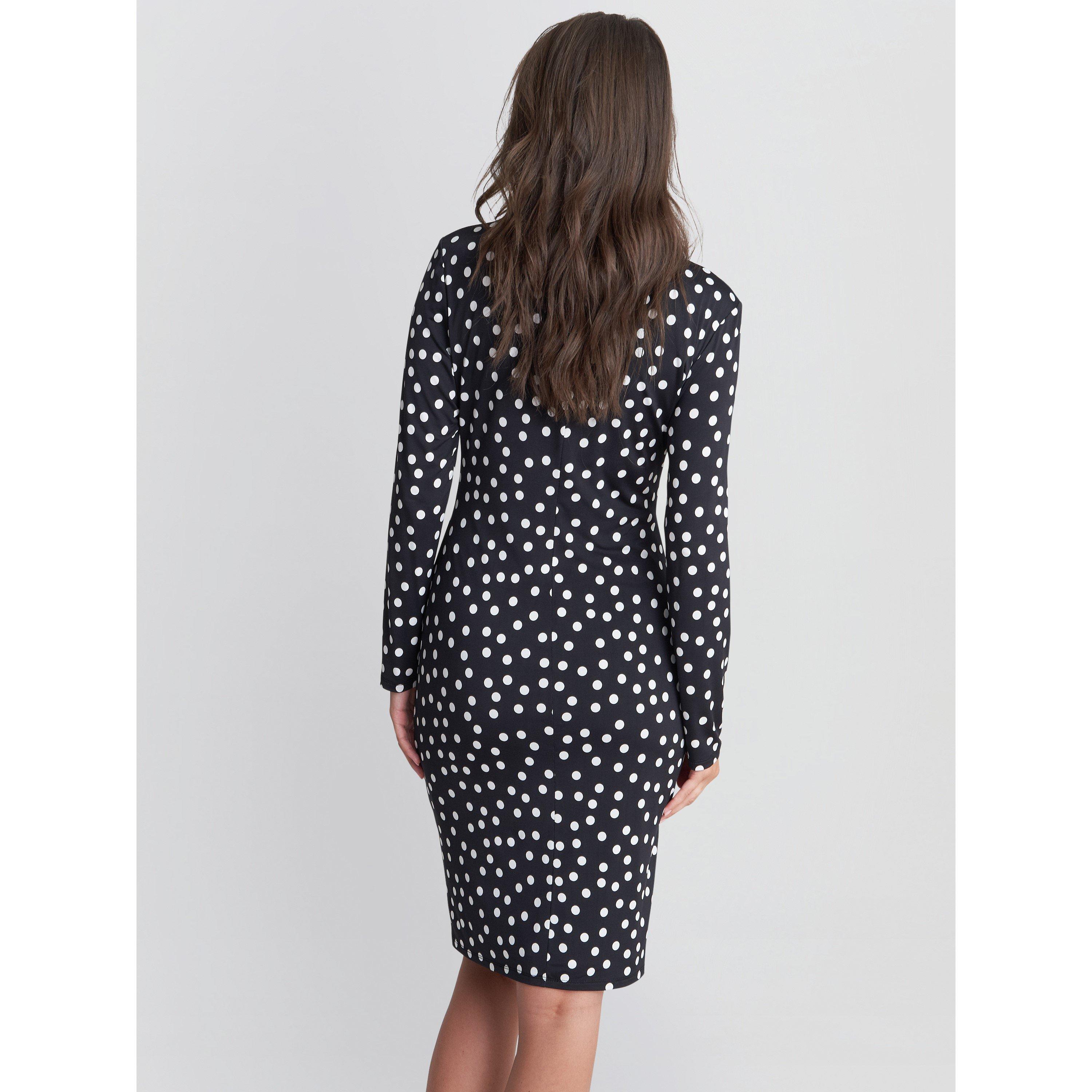 Black / White - Gina Bacconi - Fia Wrap Dress With Gold Trim - 2