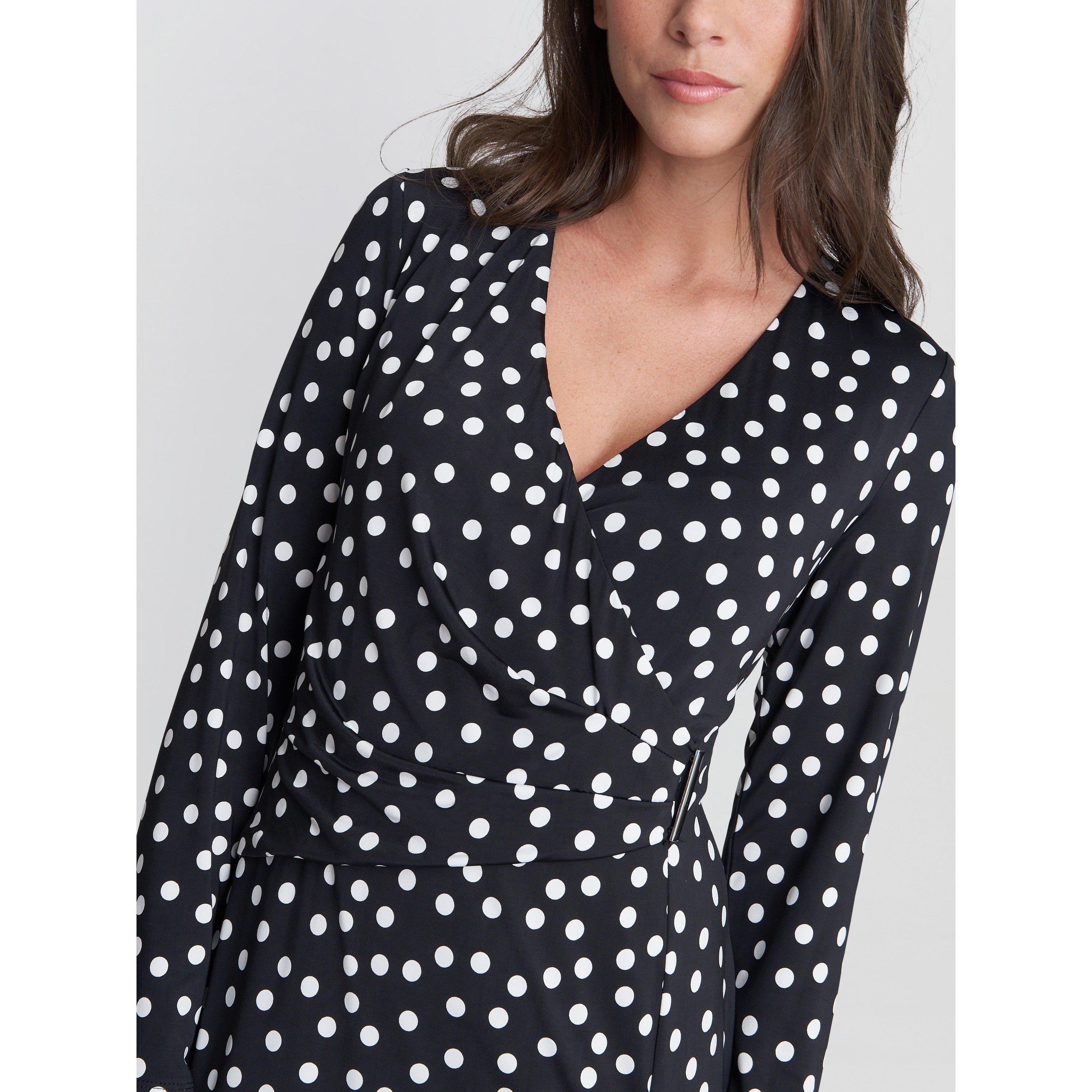 Black / White - Gina Bacconi - Fia Wrap Dress With Gold Trim - 5