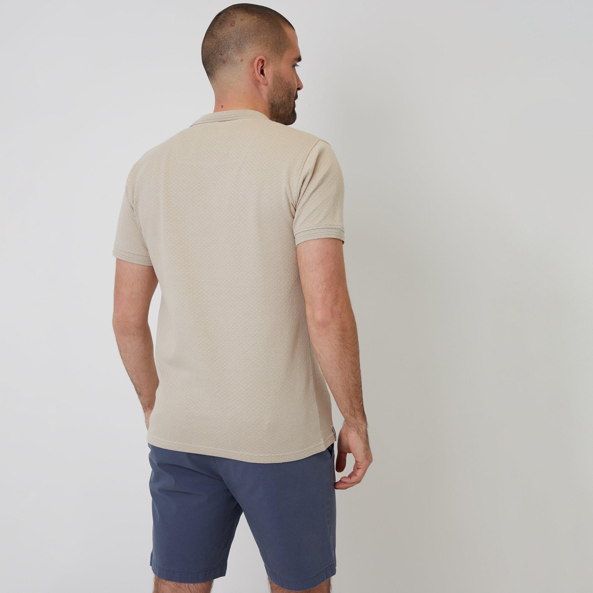 Stone - Threadbare - Textured Cotton Short Sleeve Polo Shirt - 2