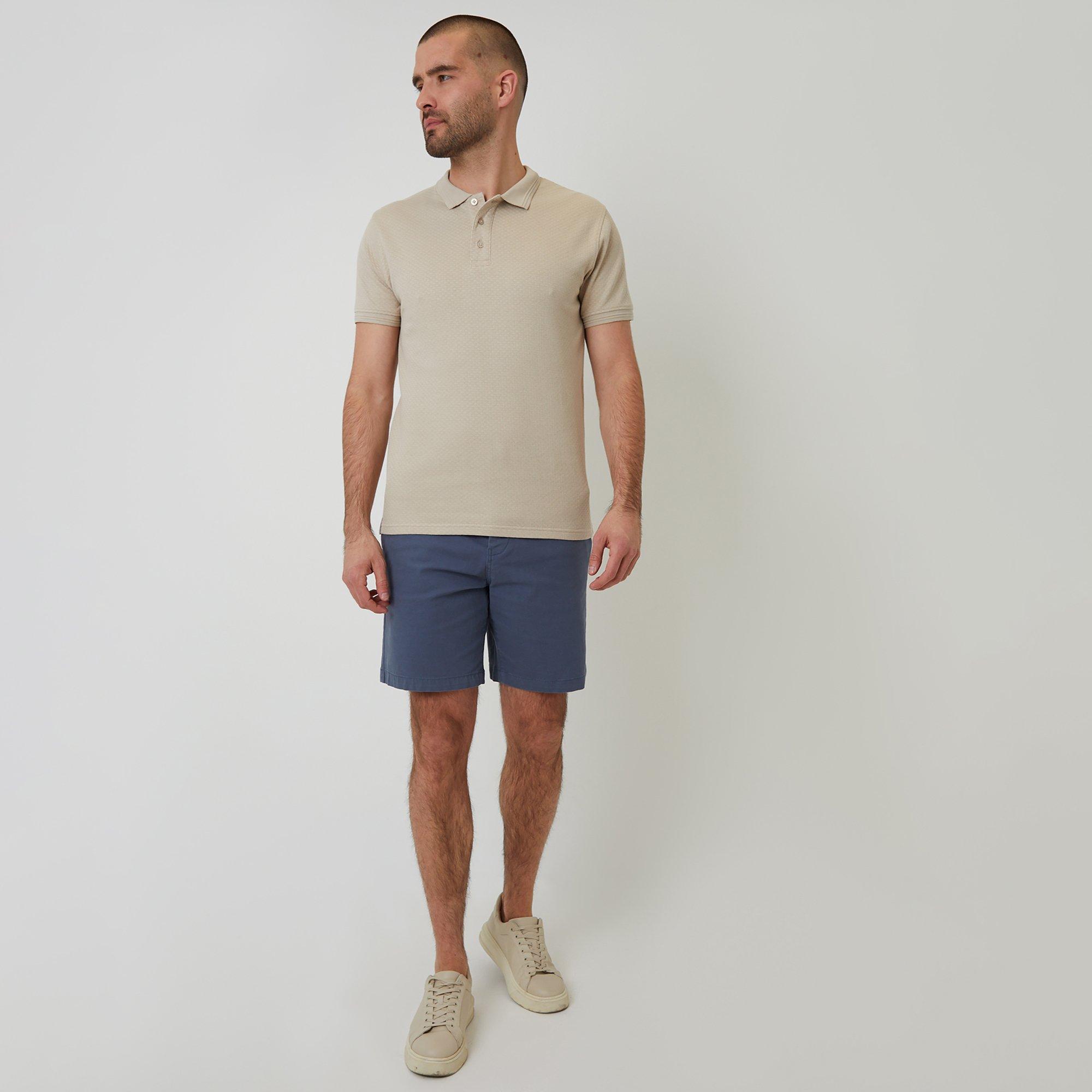 Stone - Threadbare - Textured Cotton Short Sleeve Polo Shirt - 3