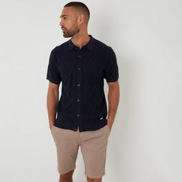 Threadbare Textured Button Through Knitted Polo Shirt