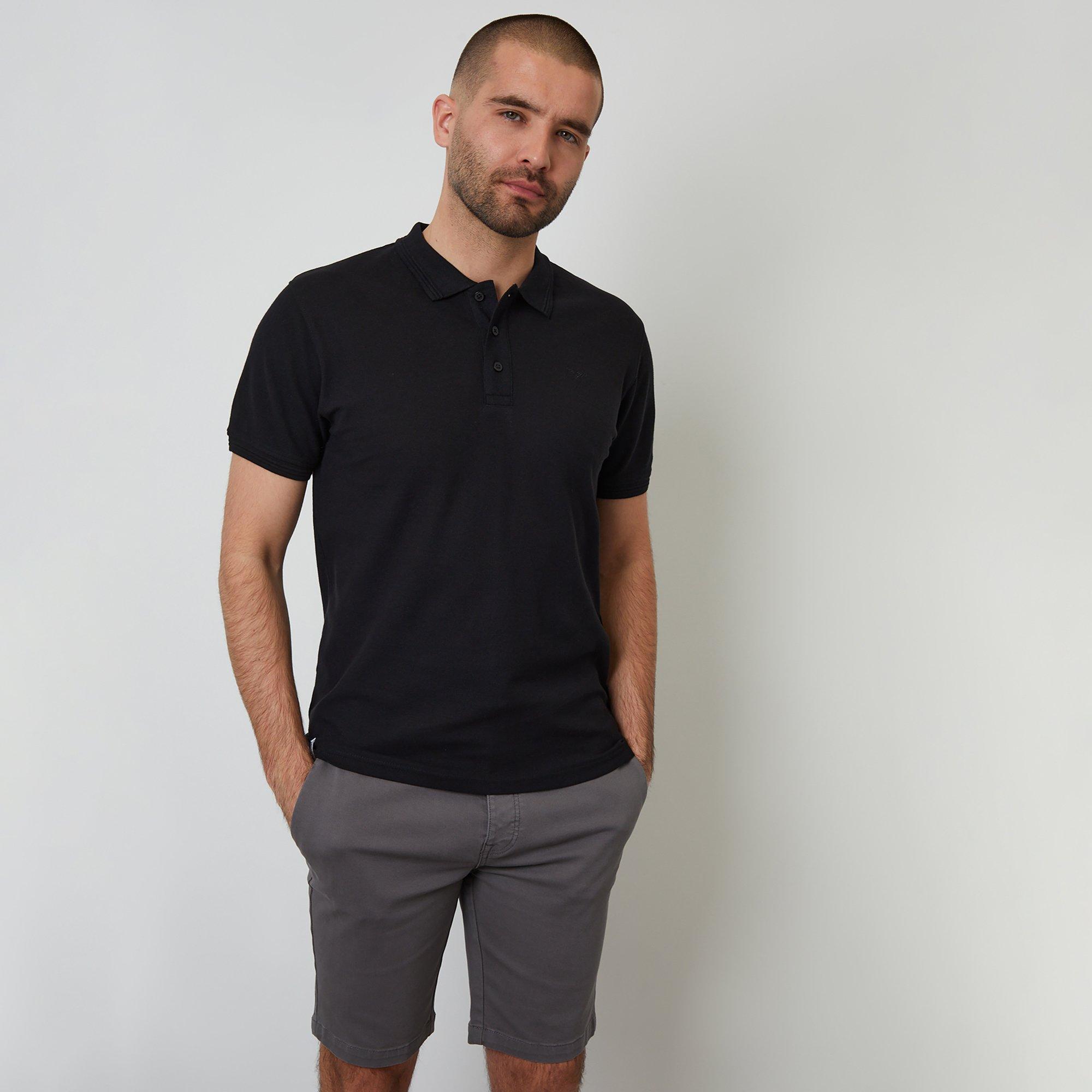 Threadbare Men's Cotton Pique Short Sleeve Polo Shirt - Black - L