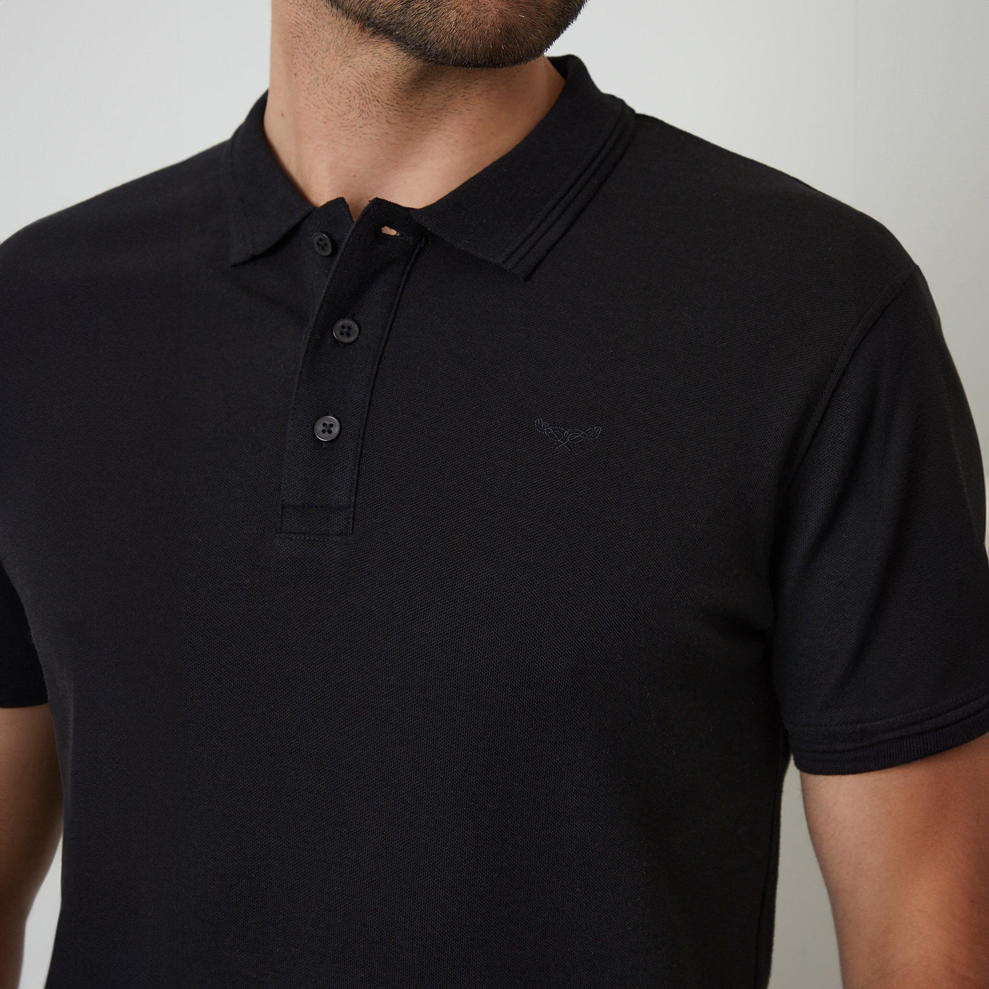 Black - Threadbare - Cotton Pique Short Sleeve Polo Shirt - 4