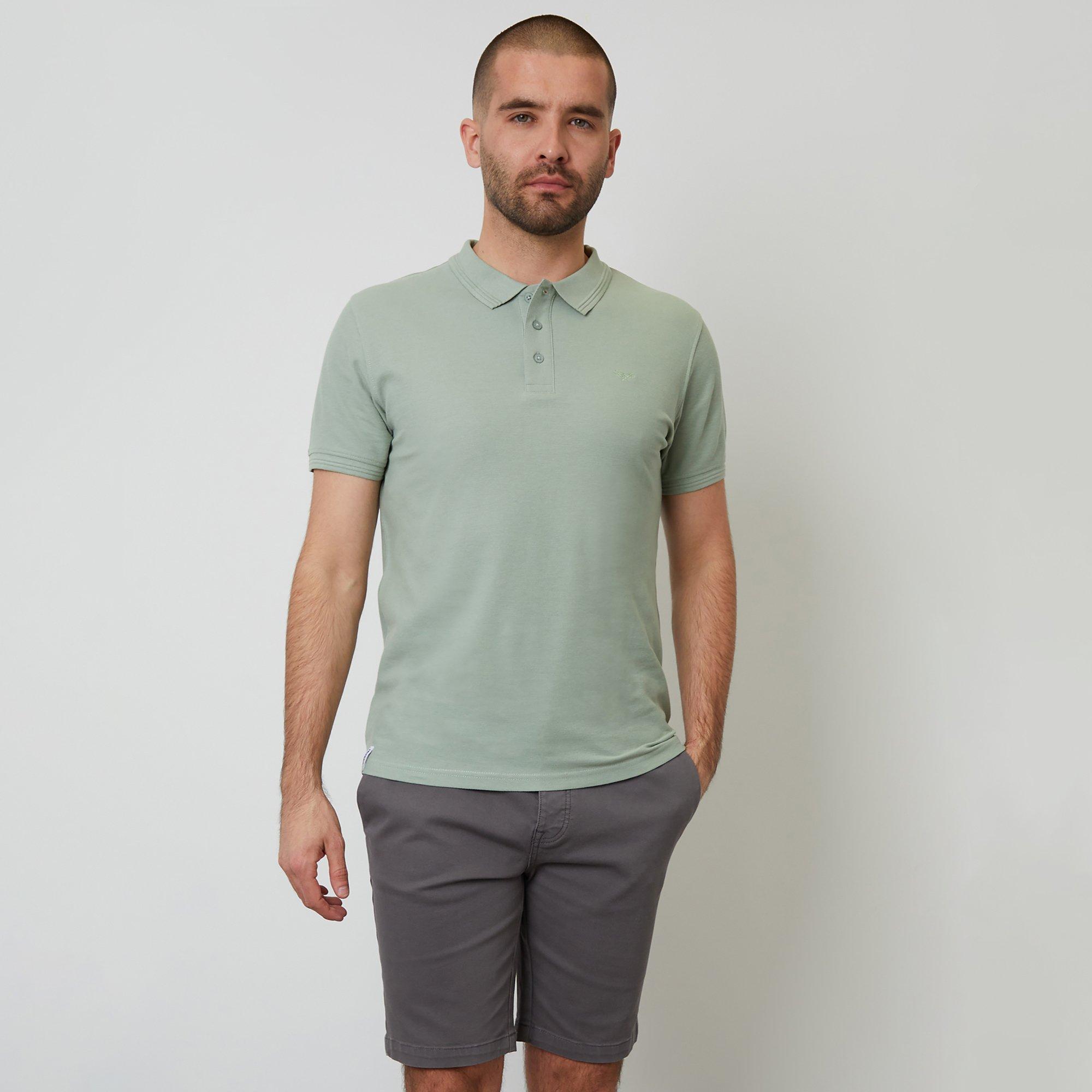 Threadbare Men's Cotton Pique Short Sleeve Polo Shirt - Pale Green - M