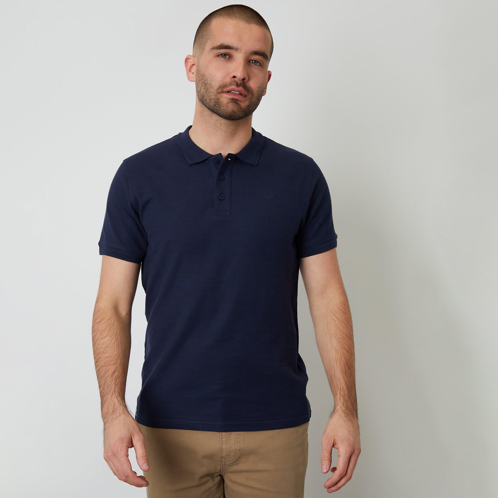 Threadbare Men's Cotton Pique Short Sleeve Polo Shirt - Navy - L