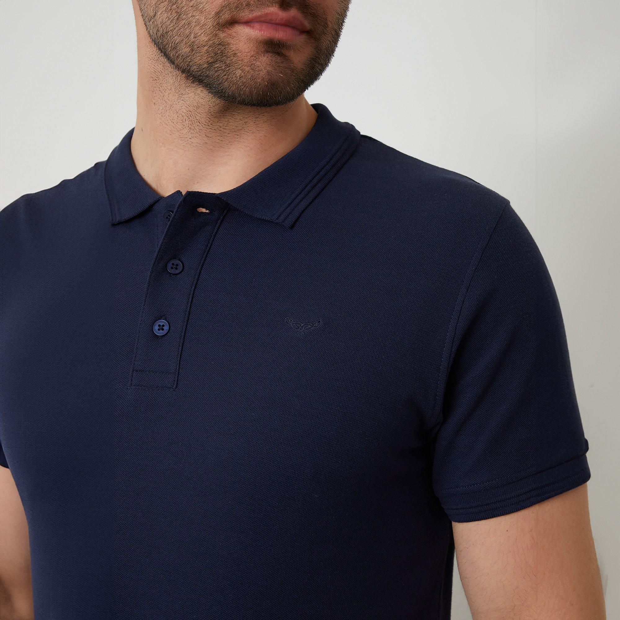Navy - Threadbare - Cotton Pique Short Sleeve Polo Shirt - 4
