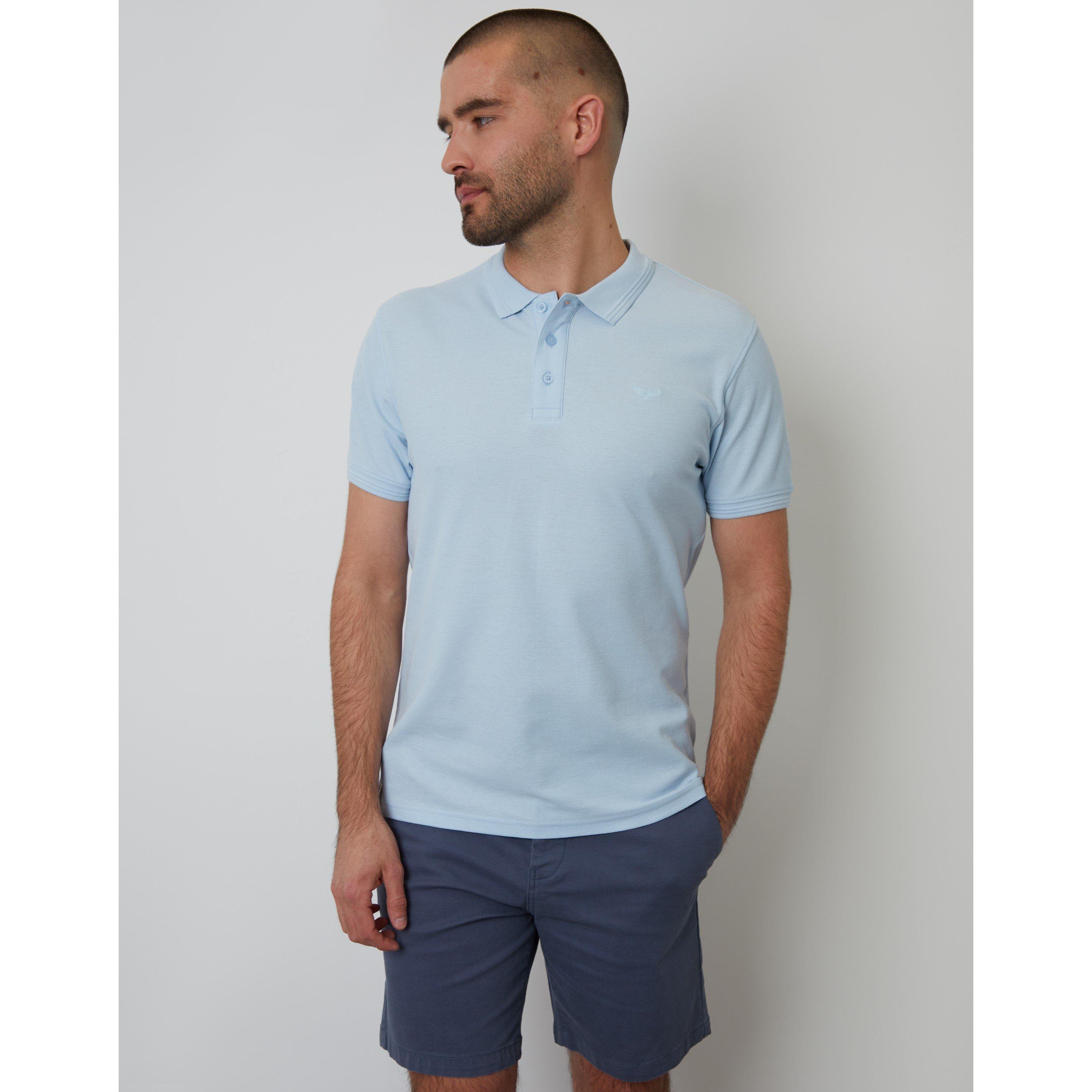 Threadbare Men's Cotton Pique Short Sleeve Polo Shirt - Light Blue - S