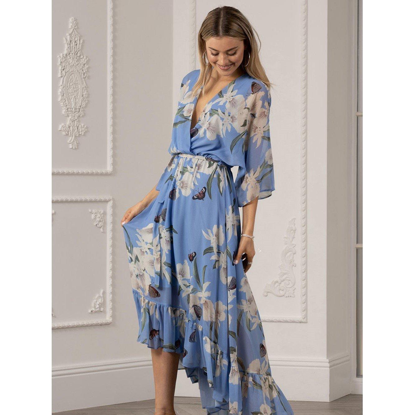 Light Blue - Yumi - Urban Light Blue Floral Wrap Dress - 2