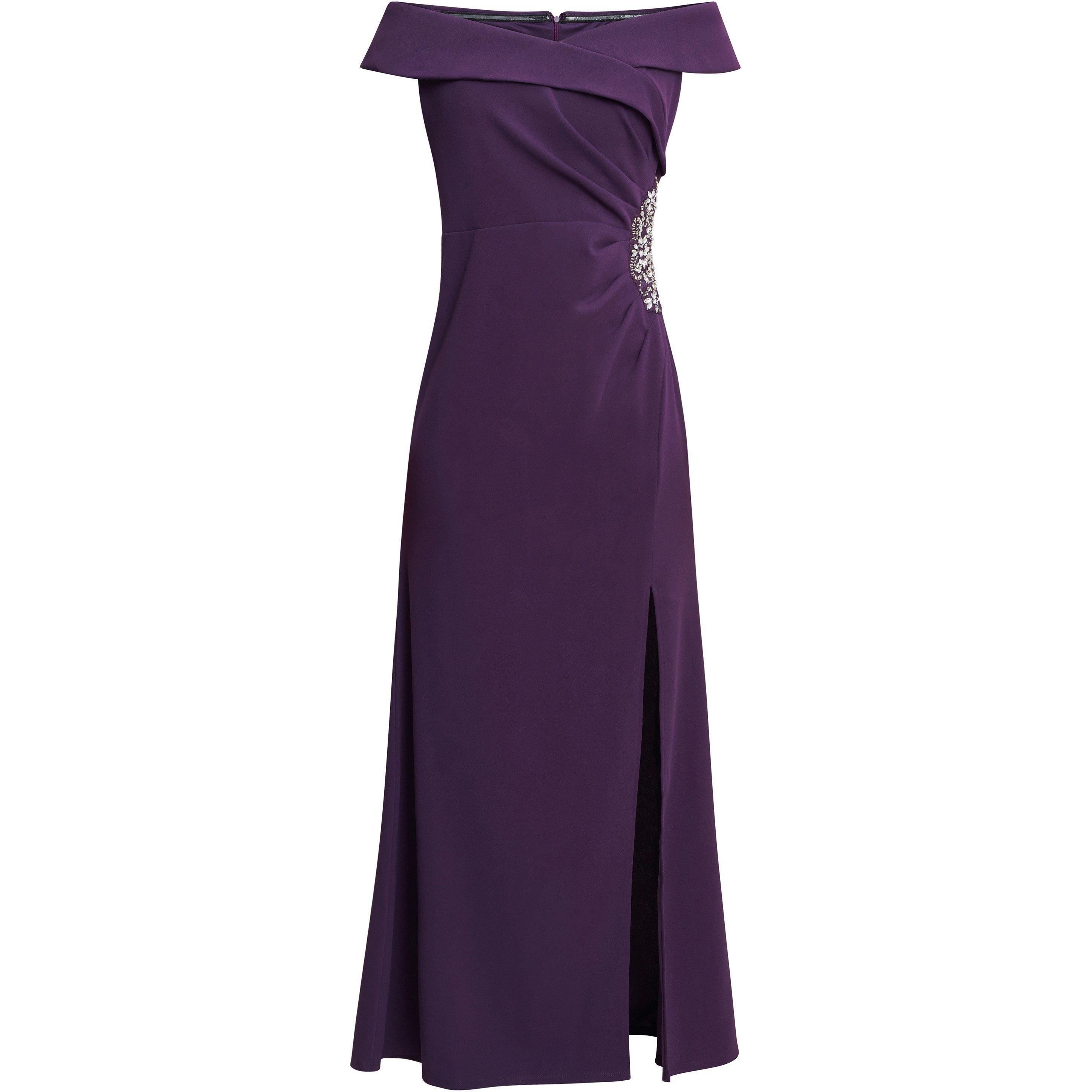 Plum - Gina Bacconi - Suzanne Portrait Collar Long Dress - 4