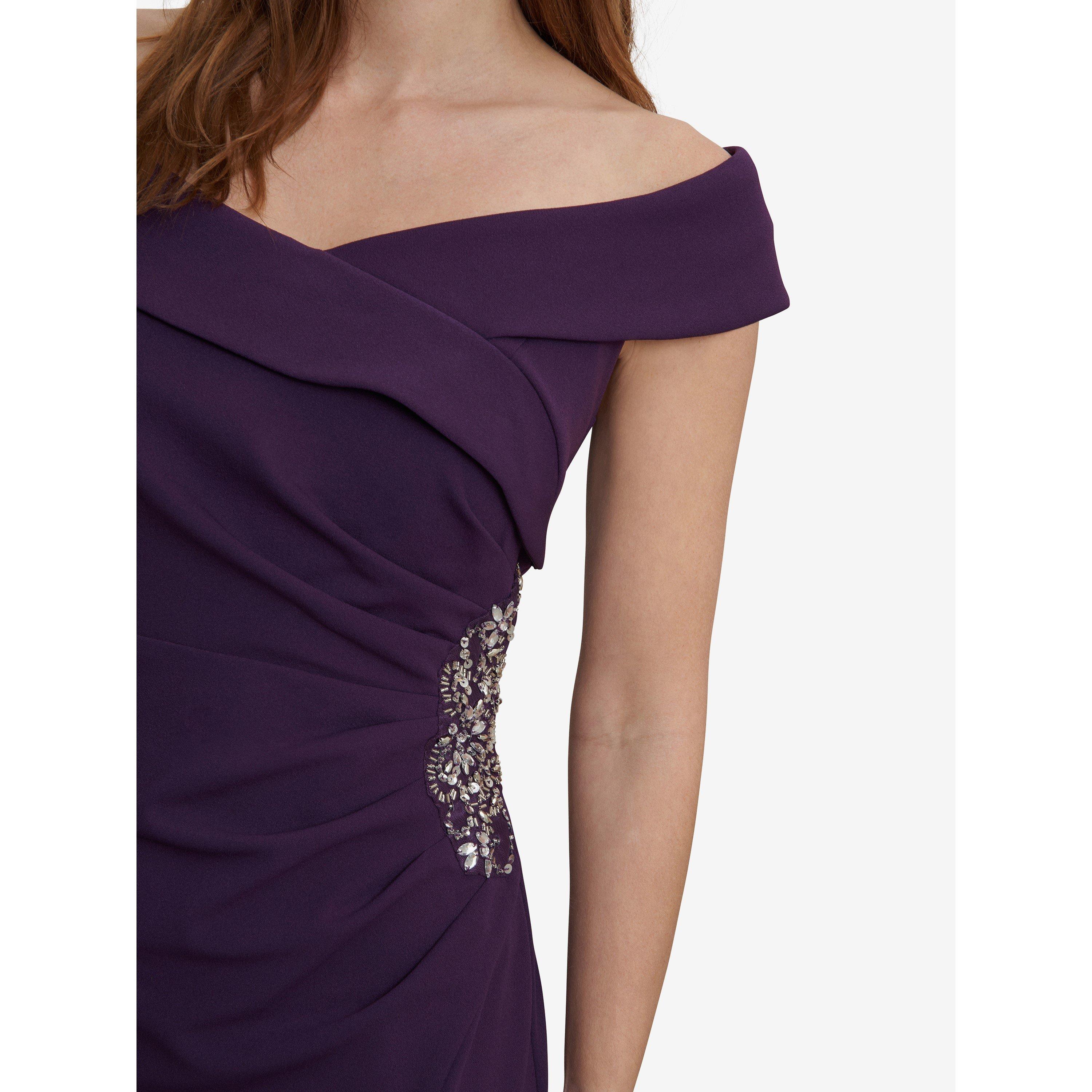 Plum - Gina Bacconi - Suzanne Portrait Collar Long Dress - 5