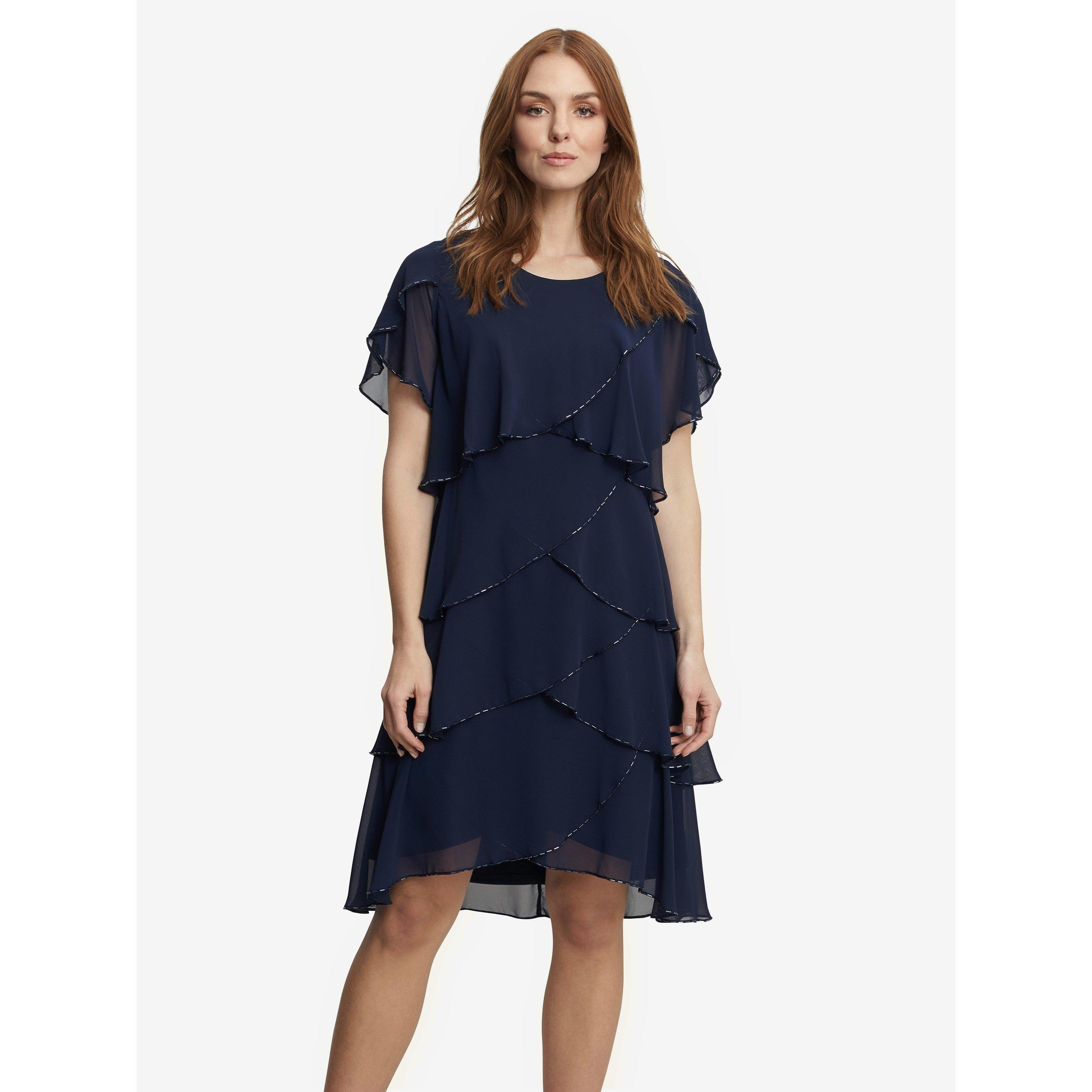 Spring Navy - Gina Bacconi - Trysta Bugle Trim Tiered Cocktail Dress - 1